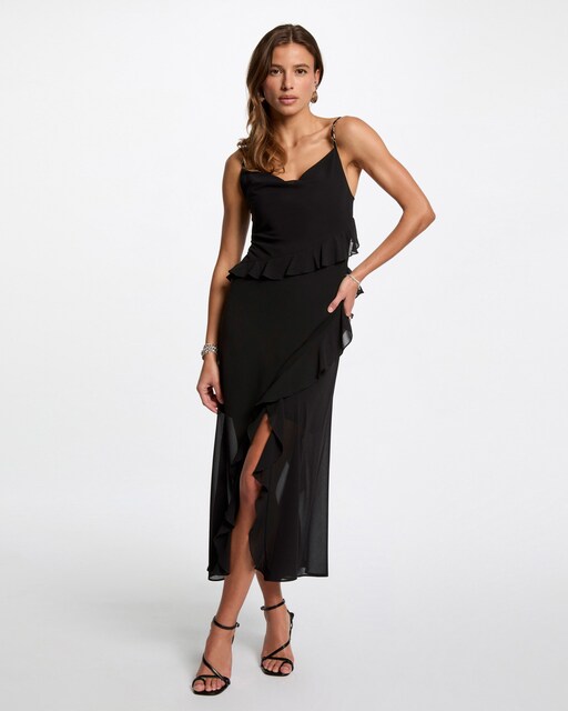 Imagem 0 de Vestido Midi Ajustado com Folhos