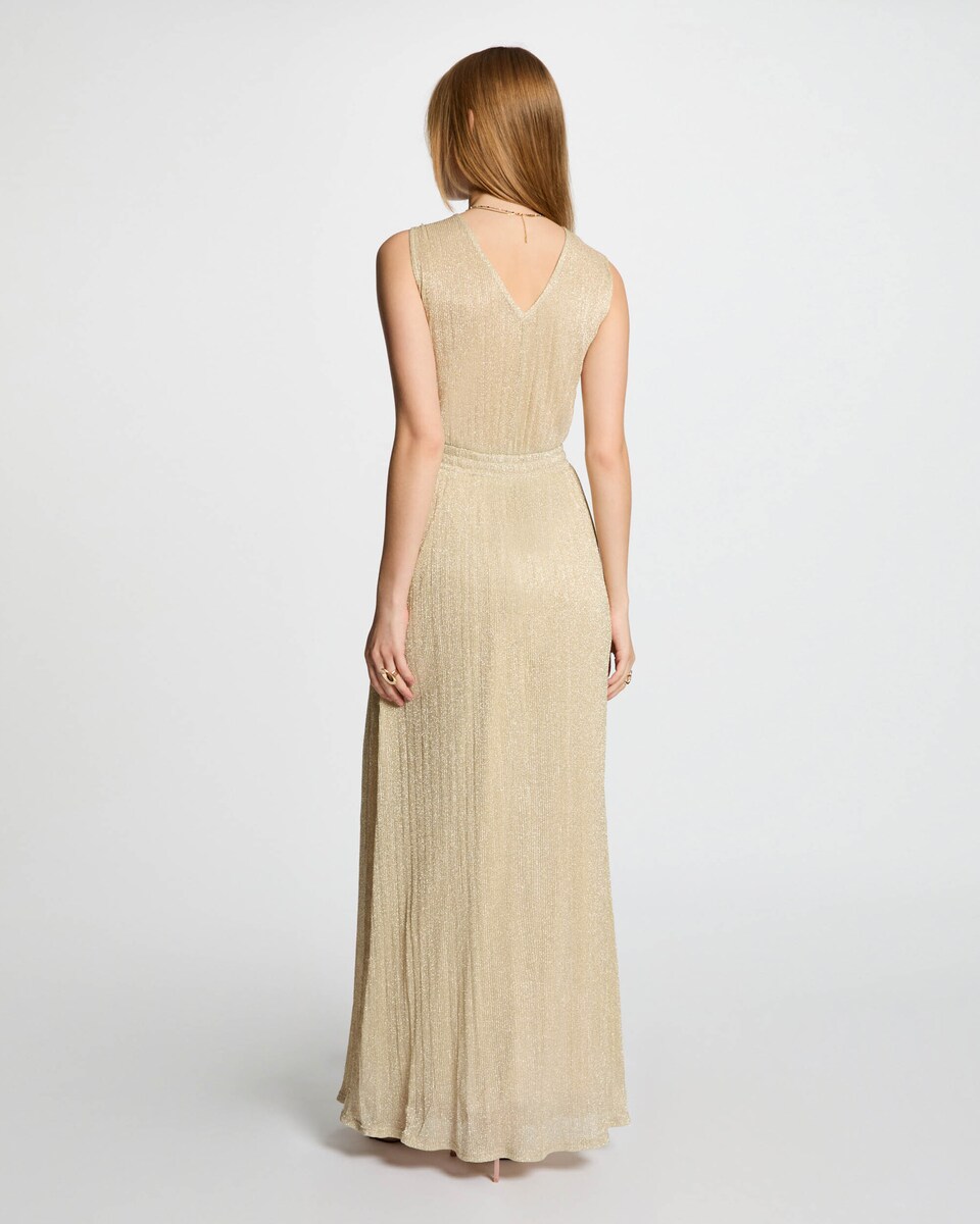 Vestido Comprido com Corte a Direito Ouro-2