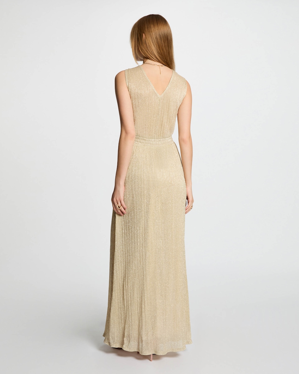 Vestido Comprido com Corte a Direito Ouro-2