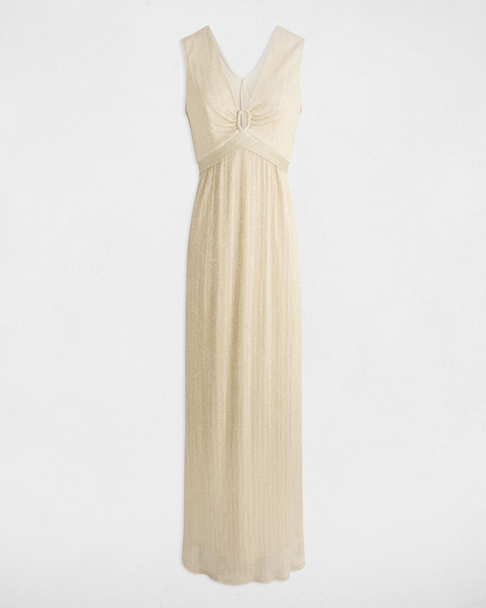 Vestido Comprido com Corte a Direito Ouro-3
