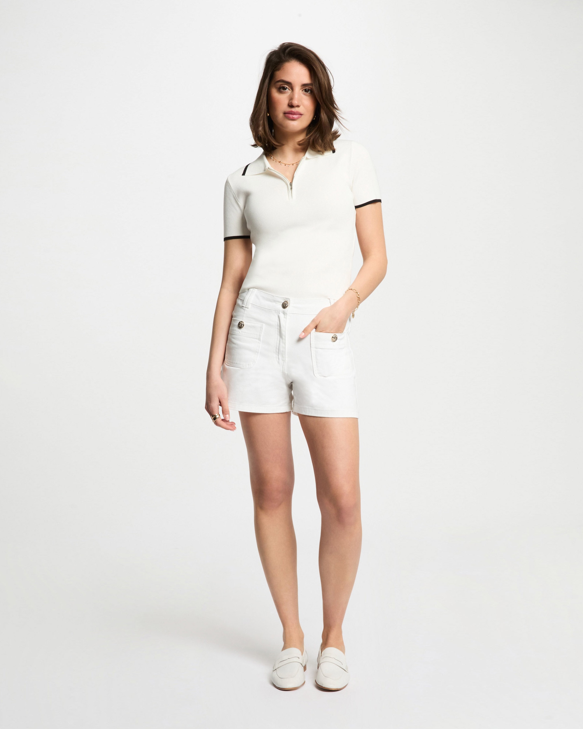 Camisola de Manga Curta Branco / Preto-4