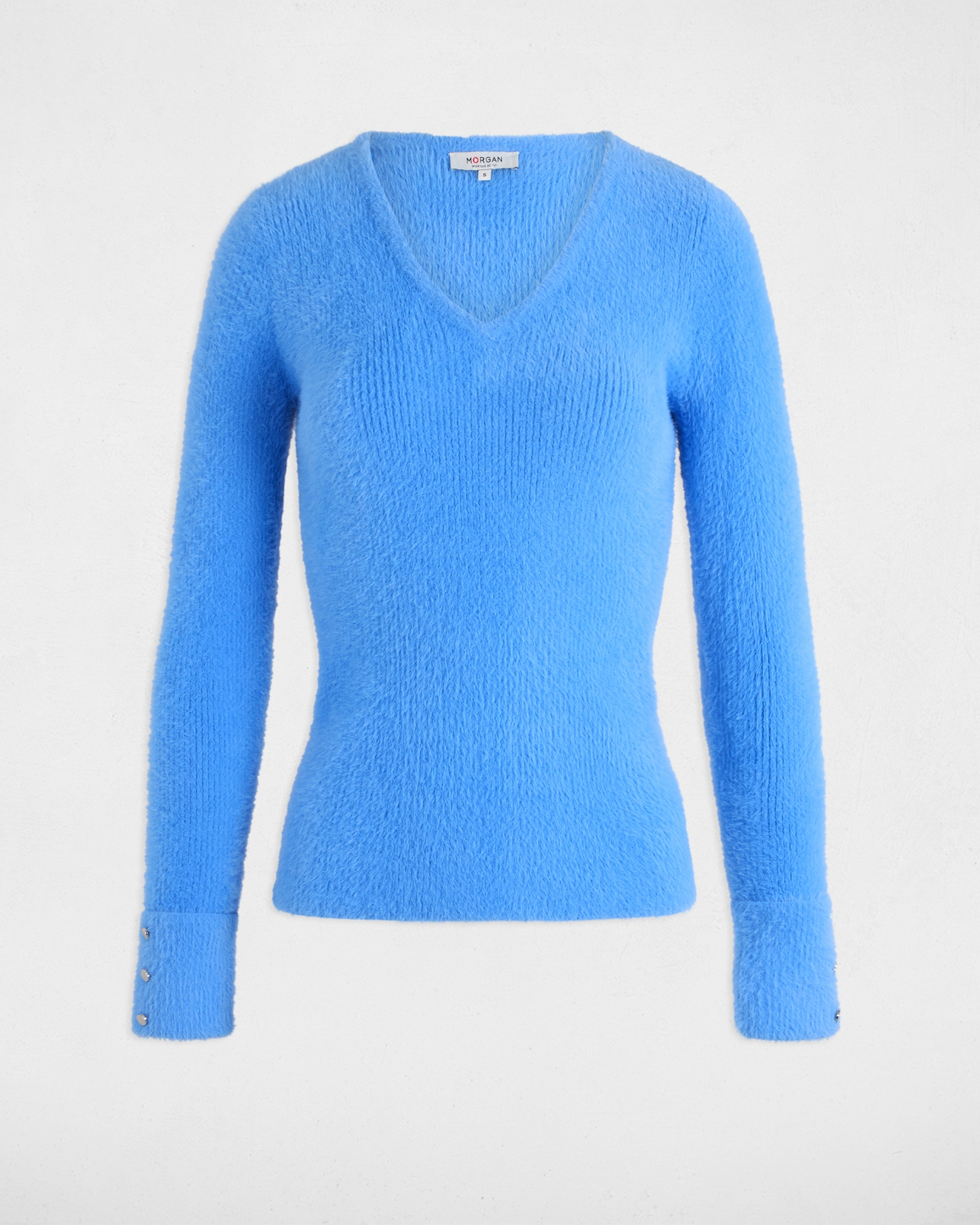 Camisola de Manga Comprida de Malha Aveludada Azul-celeste-2