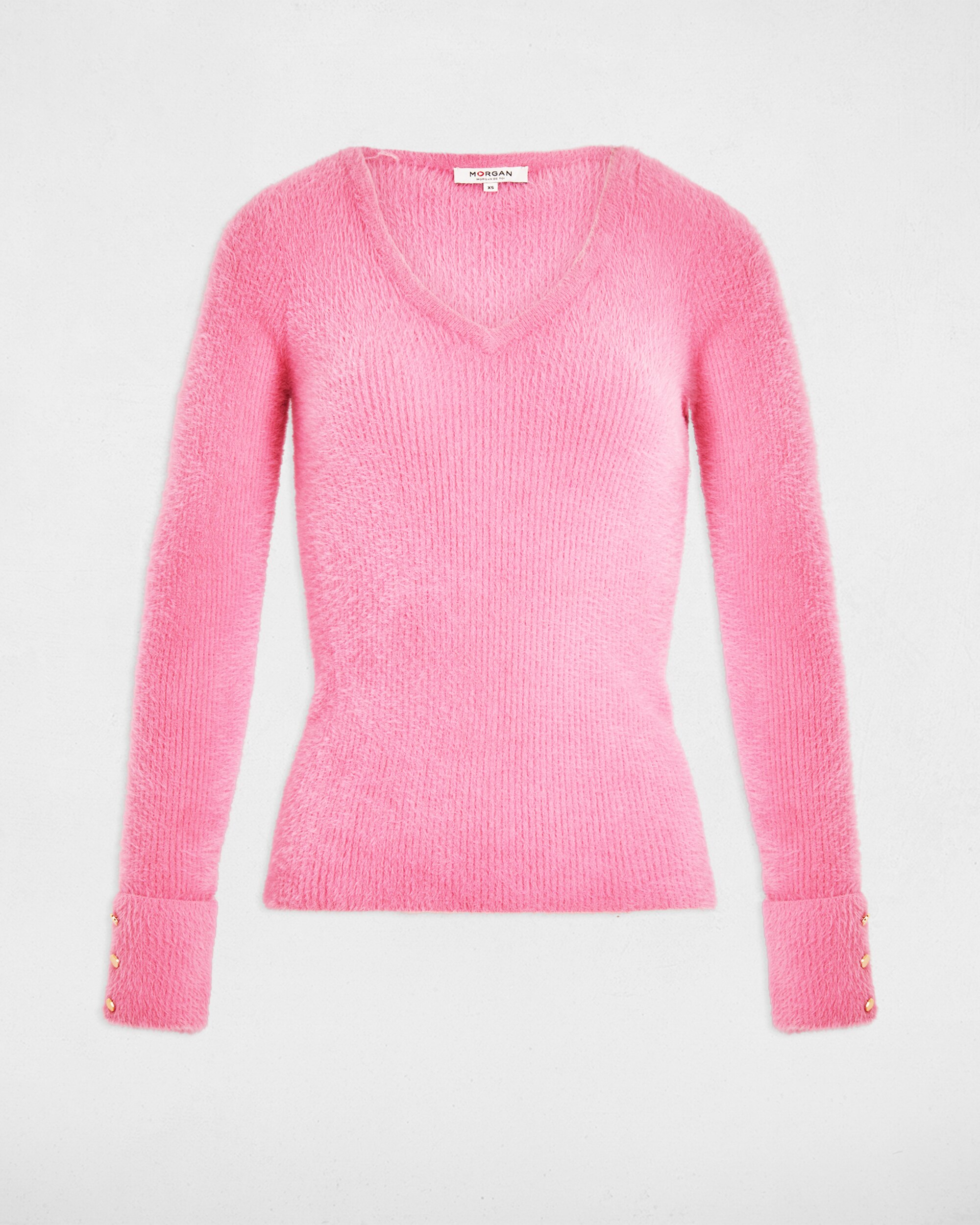 Camisola de Manga Comprida de Malha Aveludada Rosa-2