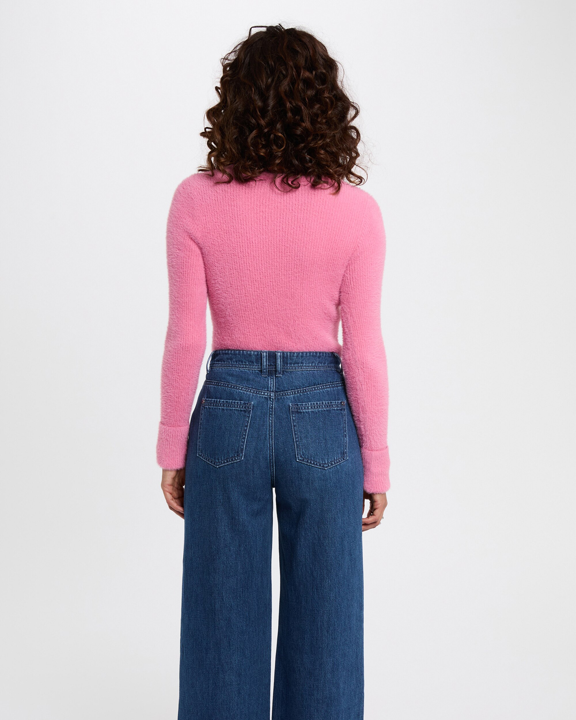 Camisola de Manga Comprida de Malha Aveludada Rosa-3