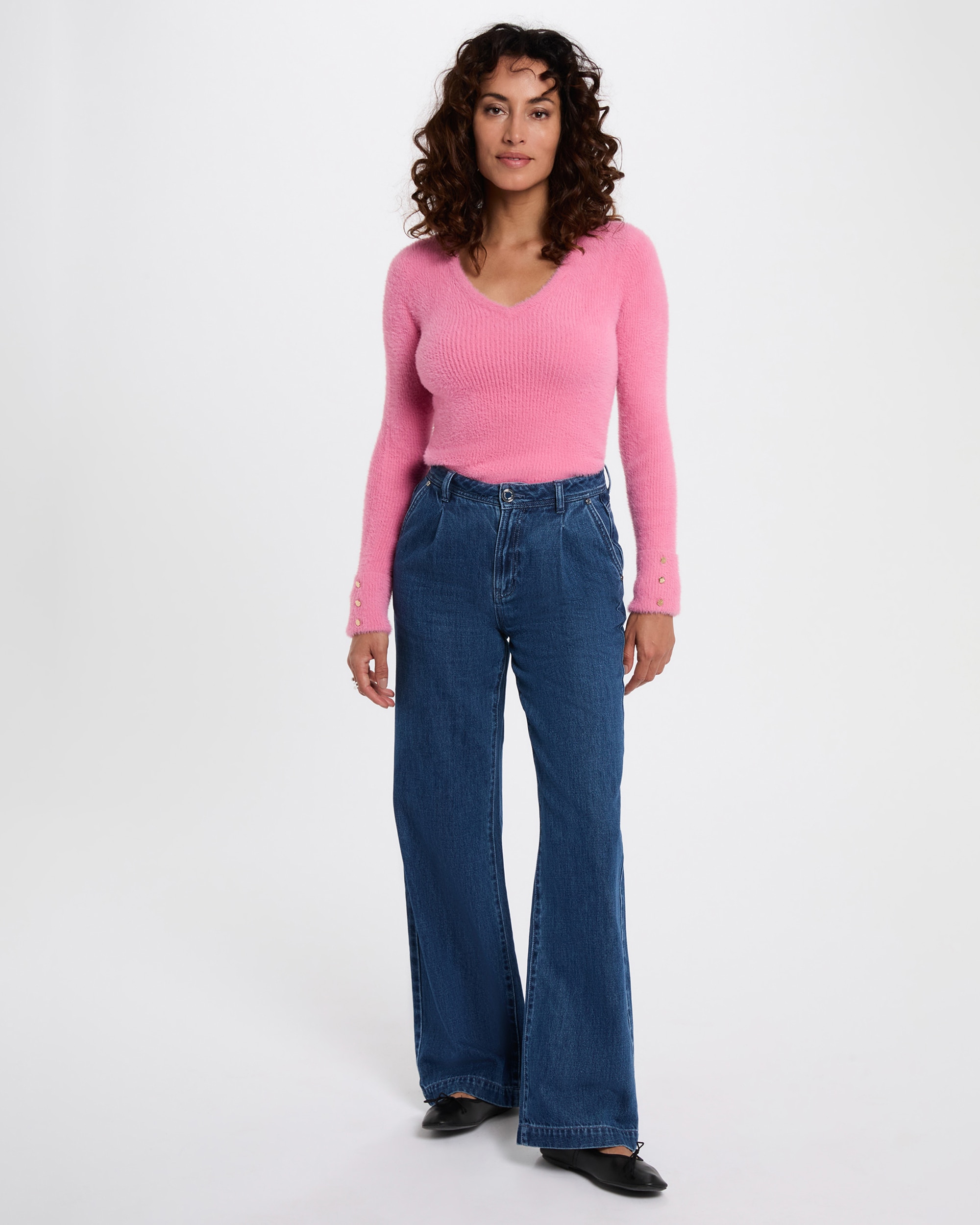 Camisola de Manga Comprida de Malha Aveludada Rosa-4