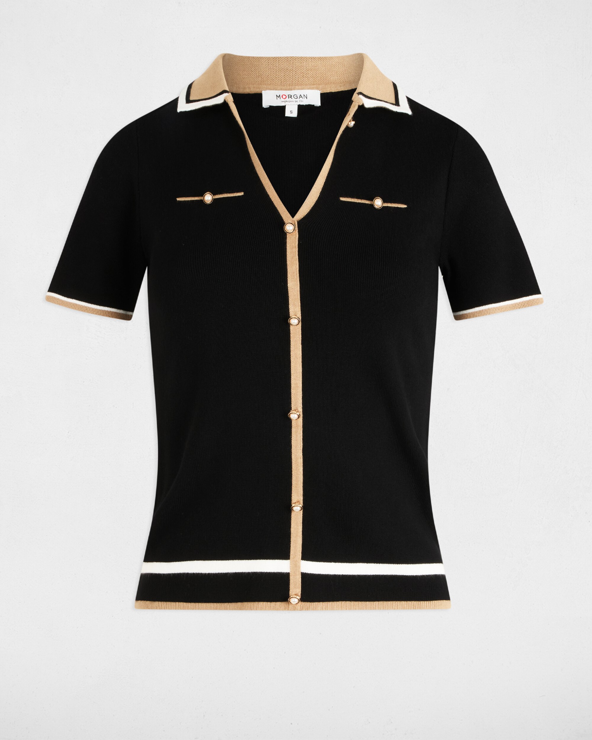 Camisola com Gola Tipo Polo de Manga Curta Preto-2