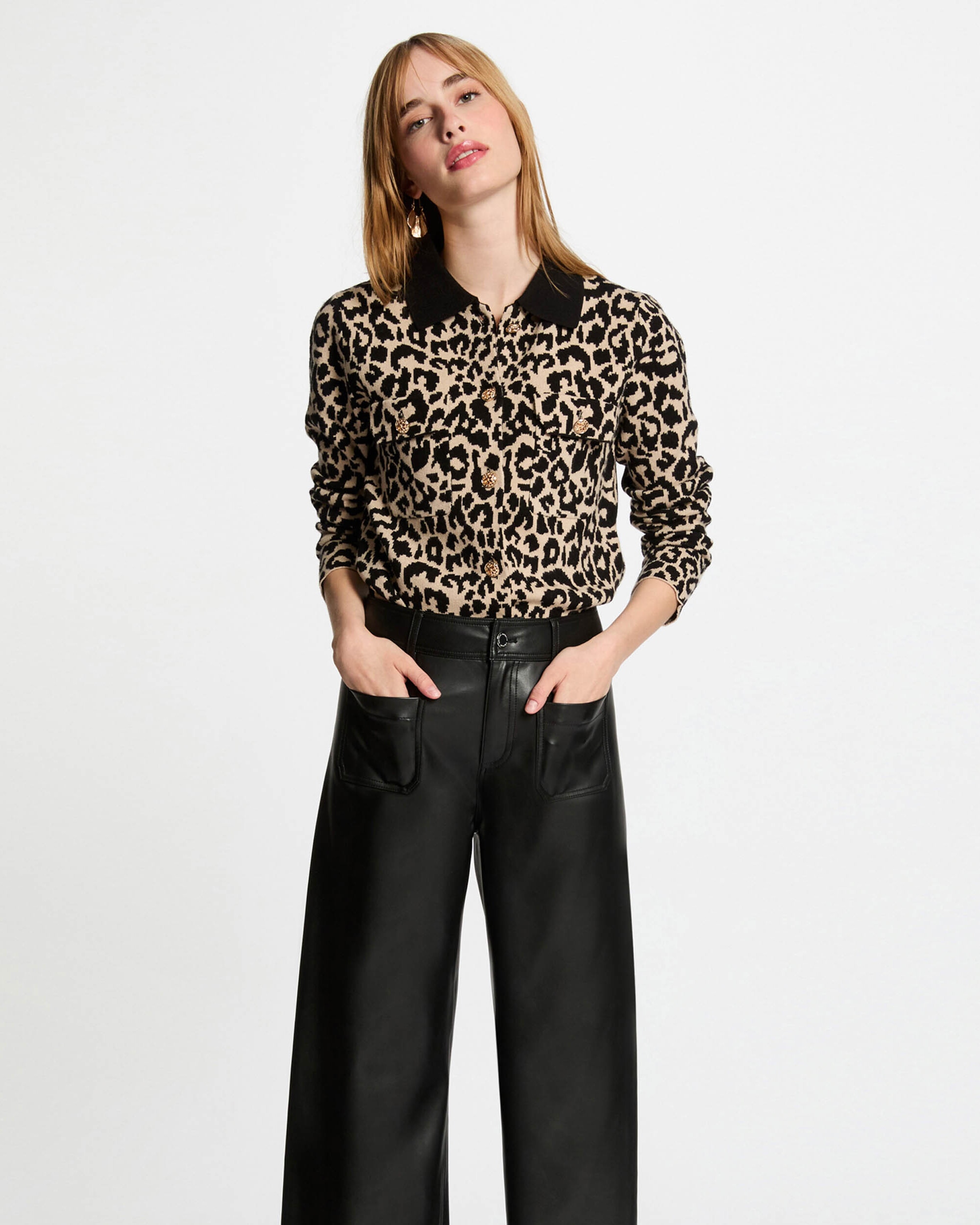 Cardigan de Manga Comprida Estampado Bege / Castanho-1