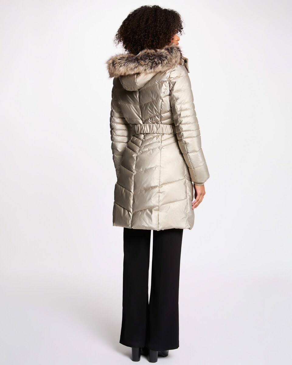 Plumífero Ajustado de Comprimento Médio Bege-3