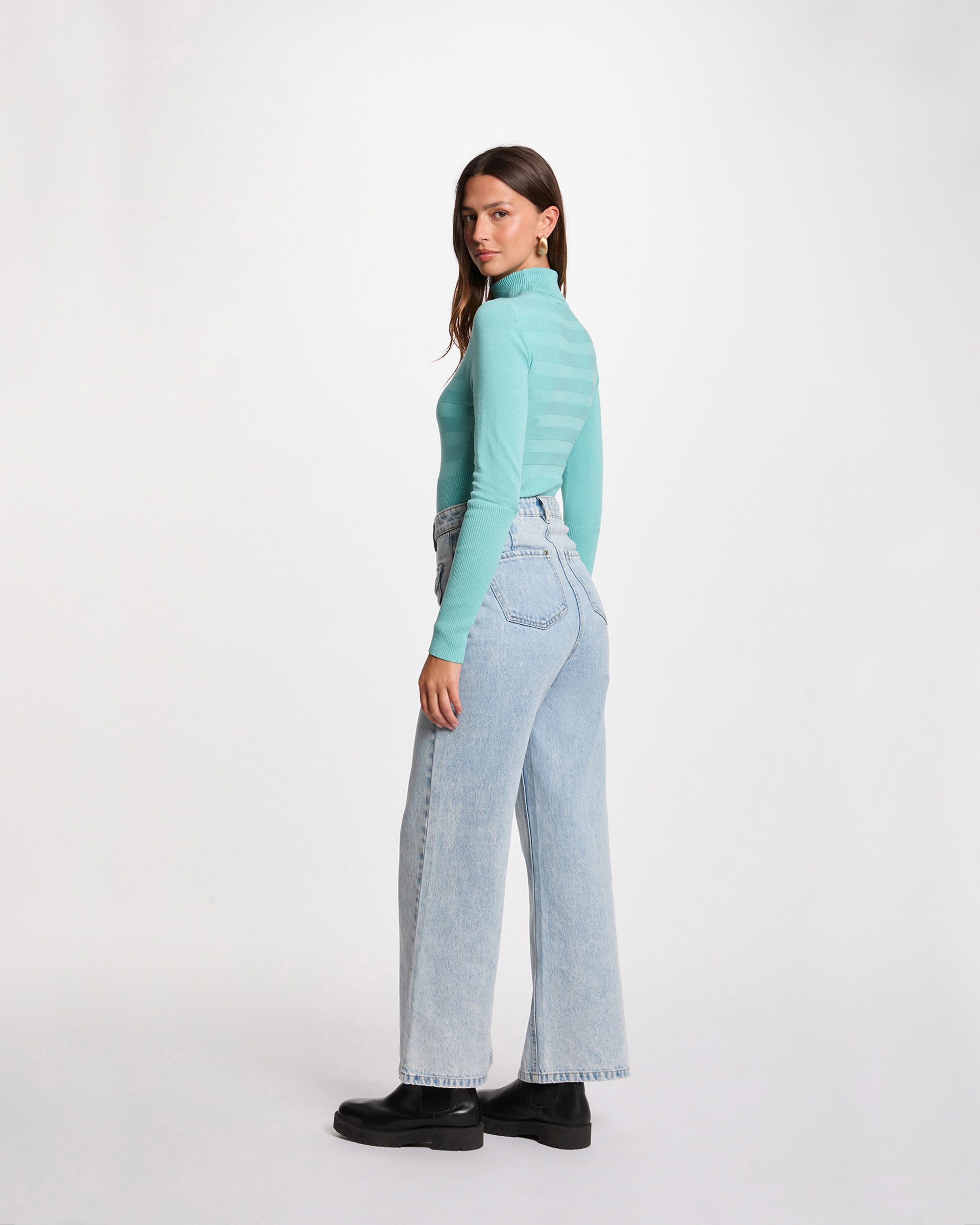 Camisola de Gola Alta Ajustada Turquesa-3
