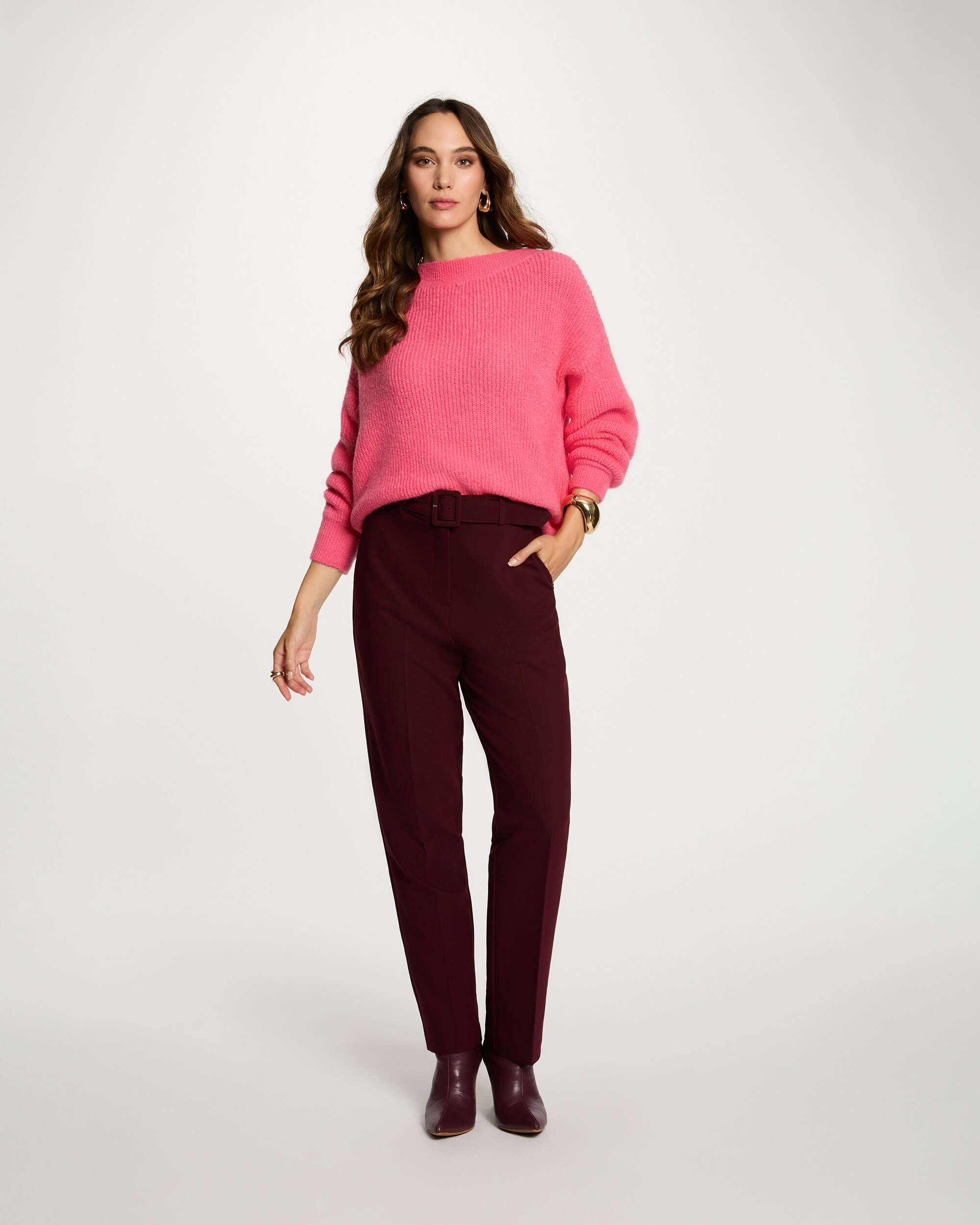 Camisola com Gola Redonda Rosa-4