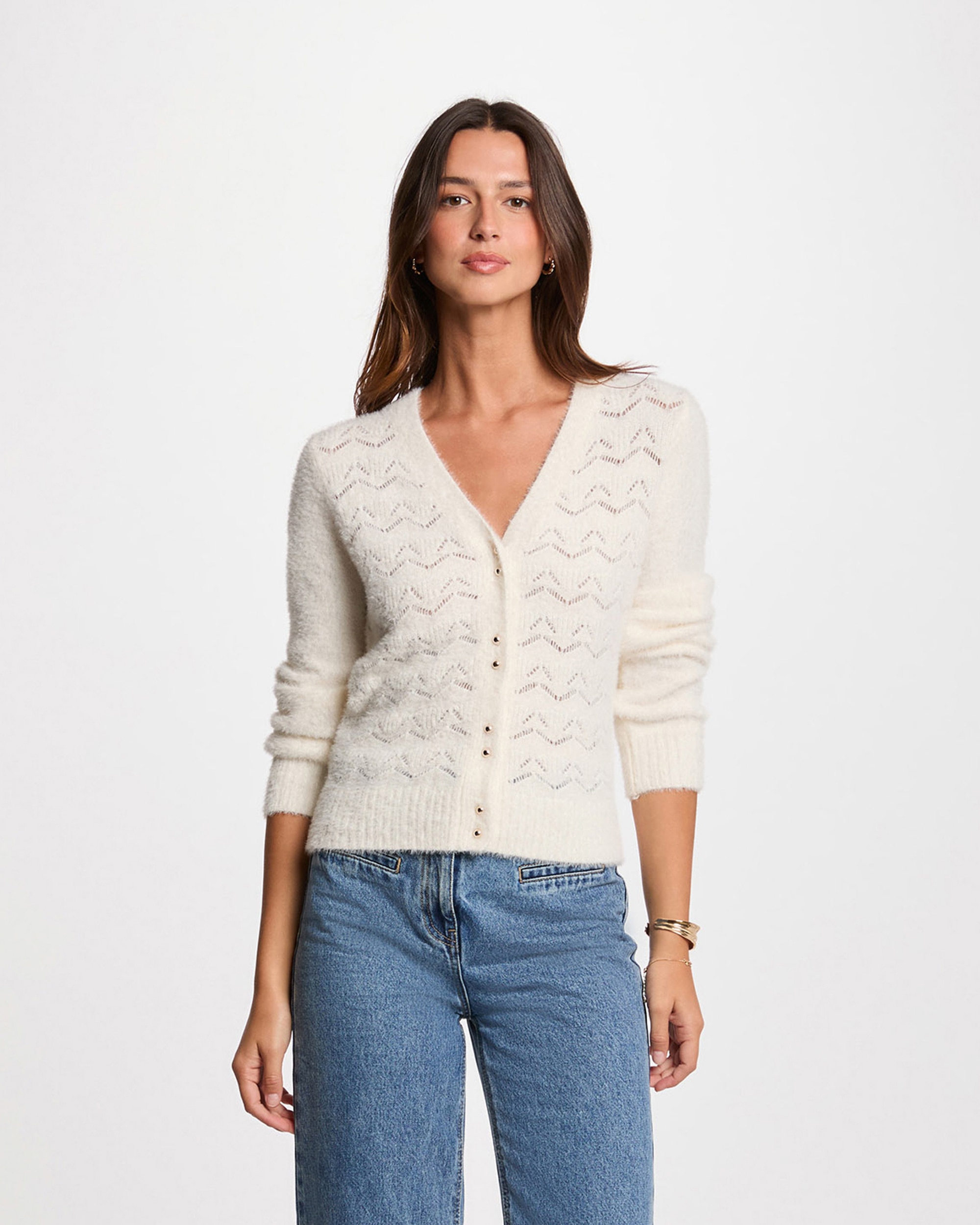 Cardigan de Manga Comprida Branco-1