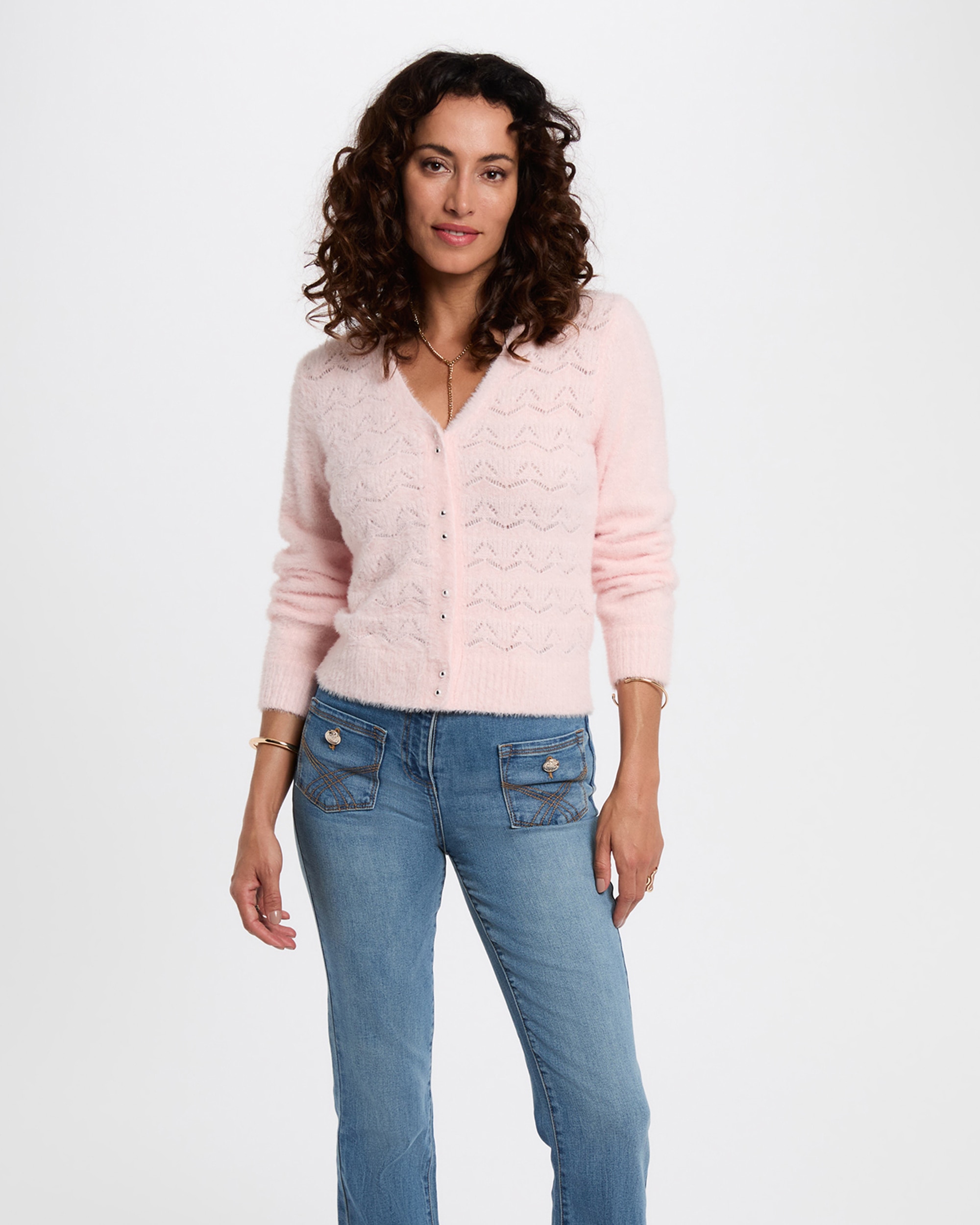 Cardigan de Manga Comprida Rosa-claro-1