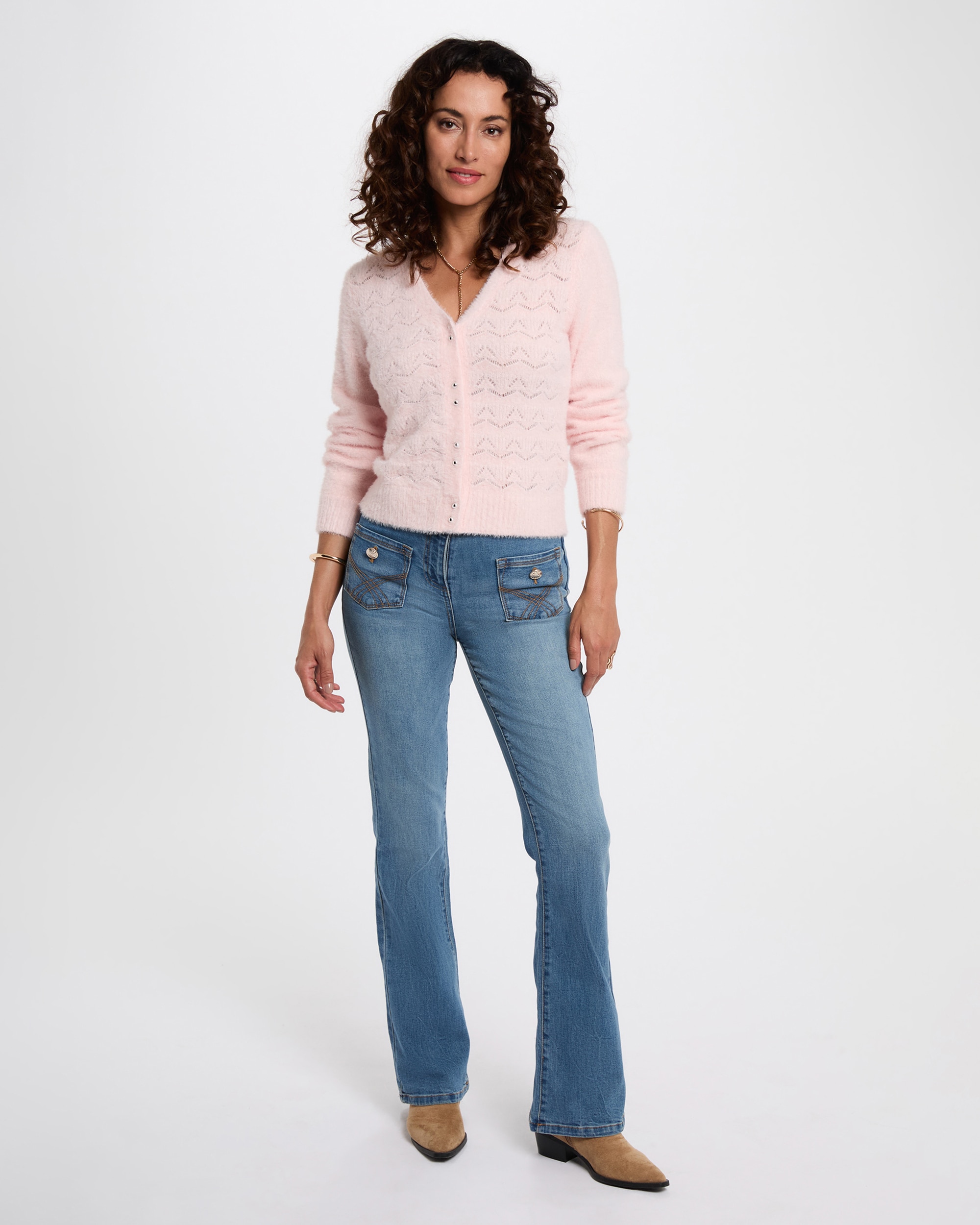 Cardigan de Manga Comprida Rosa-claro-4