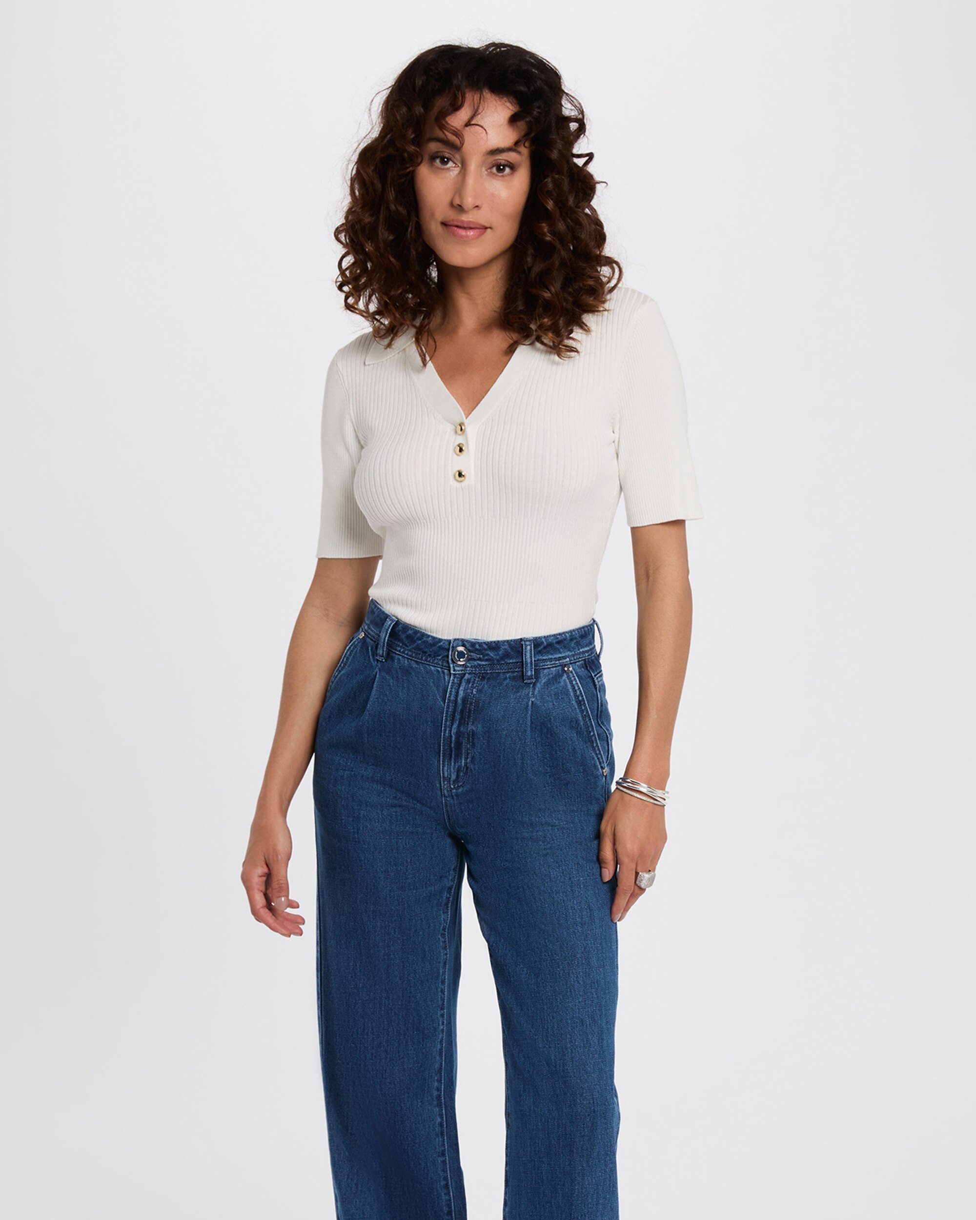 Camisola com Gola Polo Branco-1