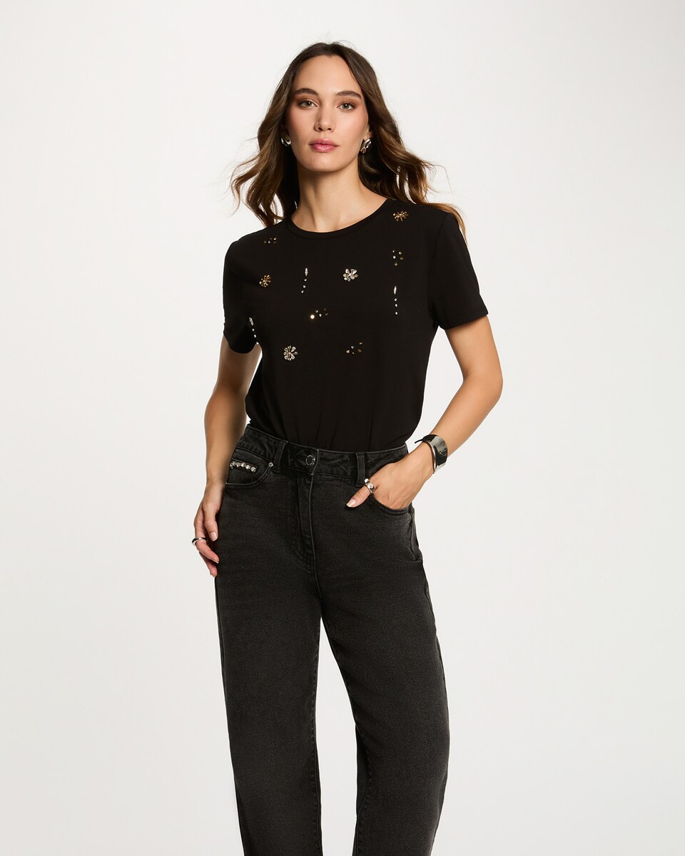 T-shirt de Manga Curta Preto-1