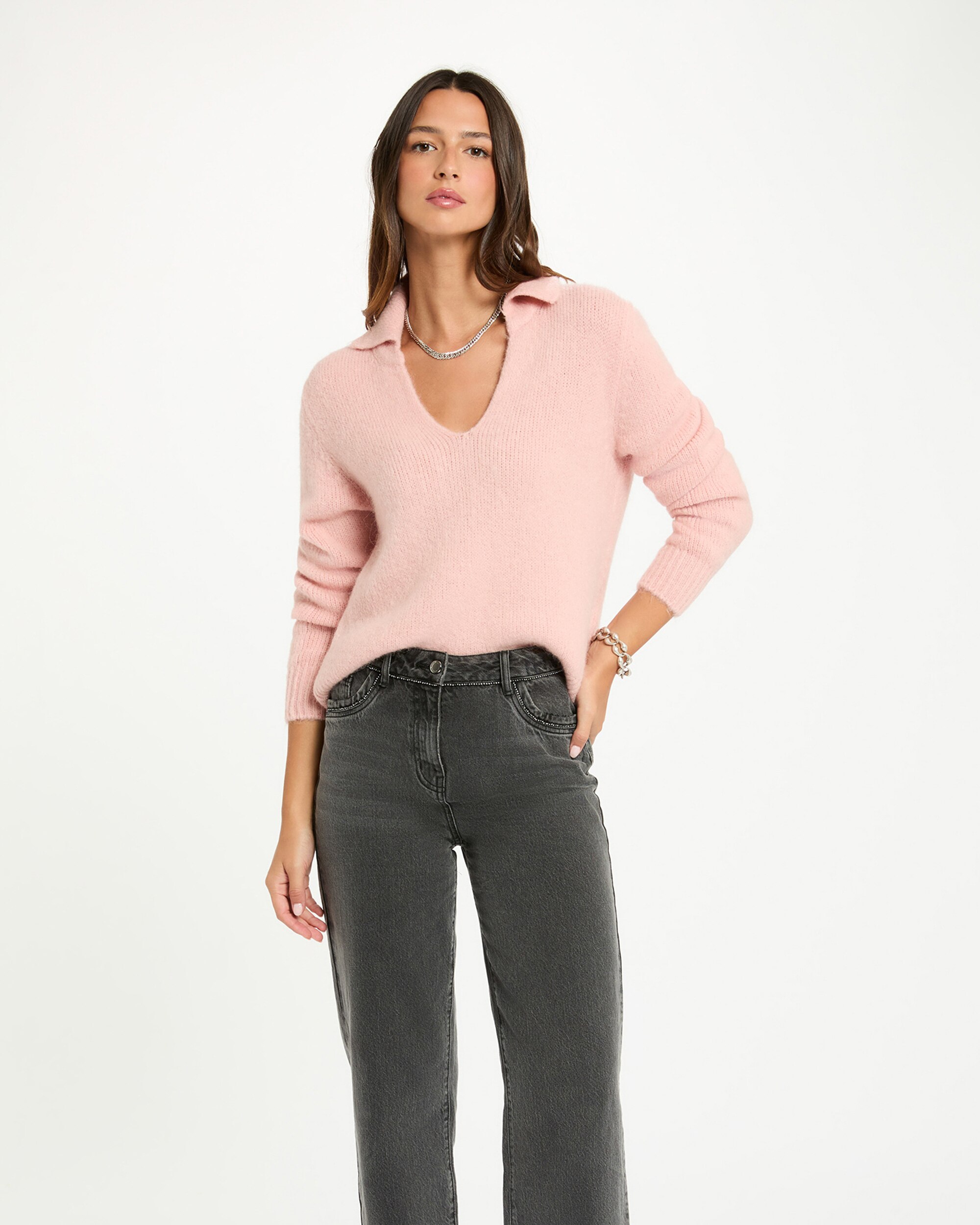 Camisola com Gola Polo Rosa-1