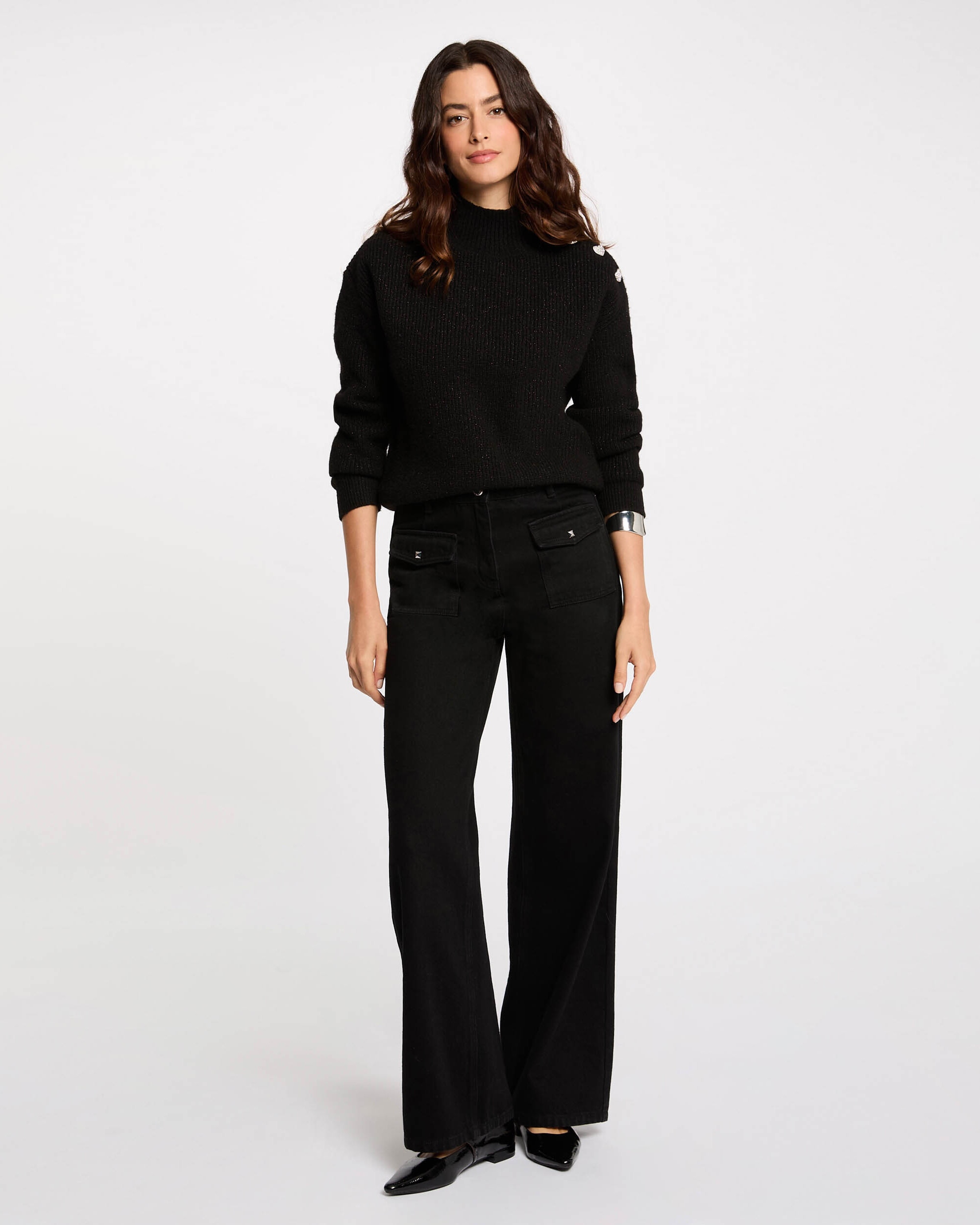 Camisola de Manga Comprida com Botões Preto-4