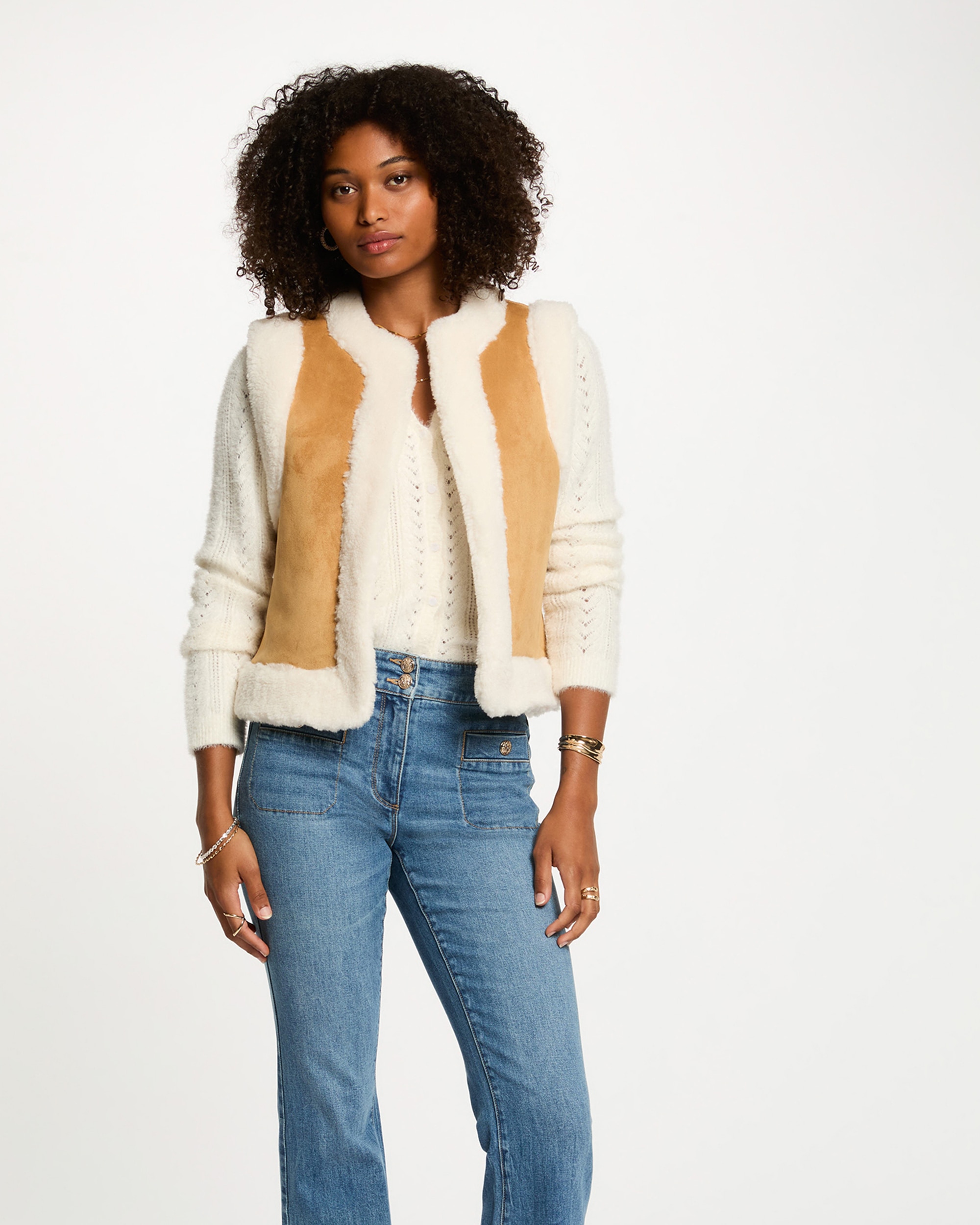 Colete com Corte a Direito sem Mangas Bege-1