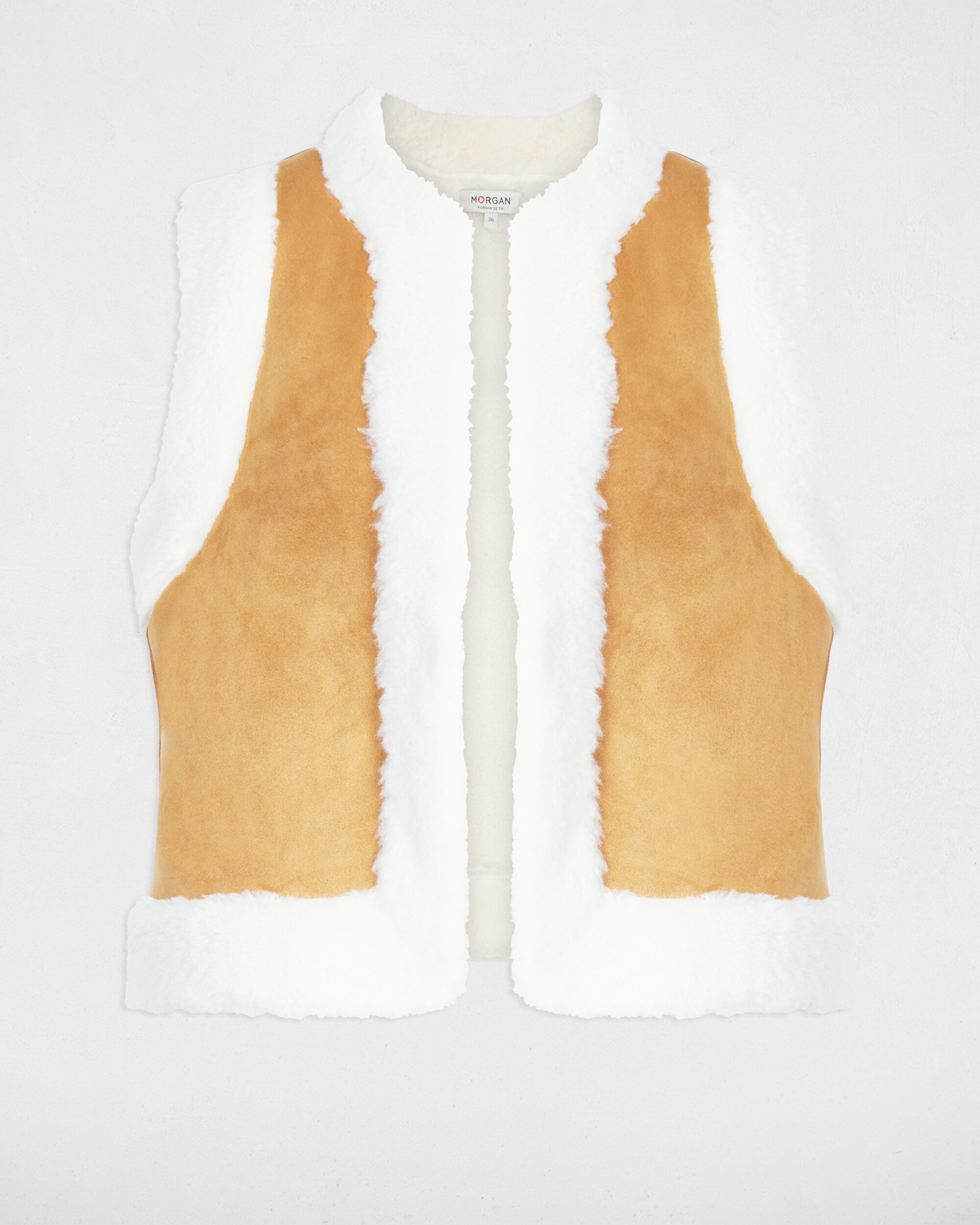 Colete com Corte a Direito sem Mangas Bege-2