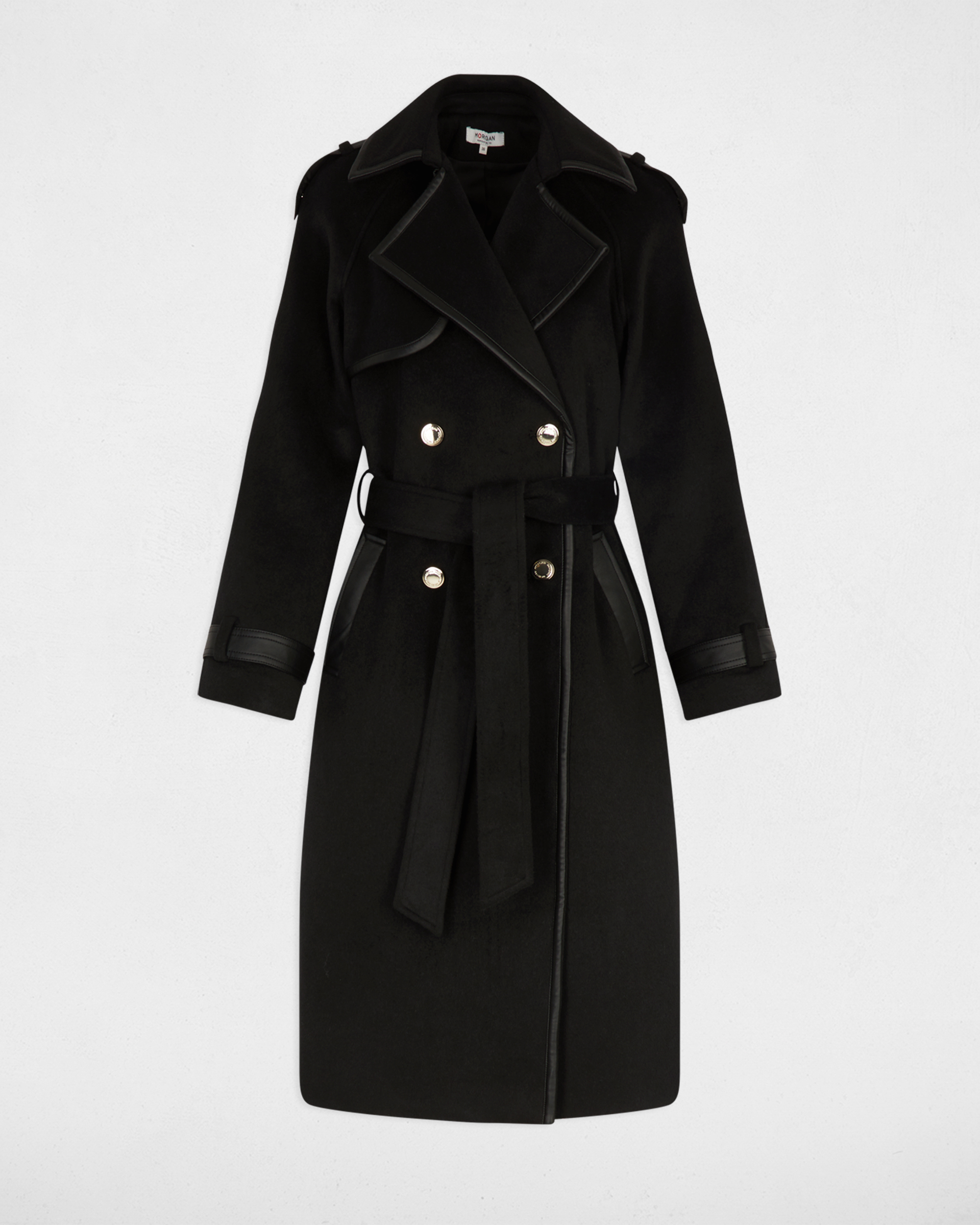 Trench Ajustado com Gola Sastre Preto-2