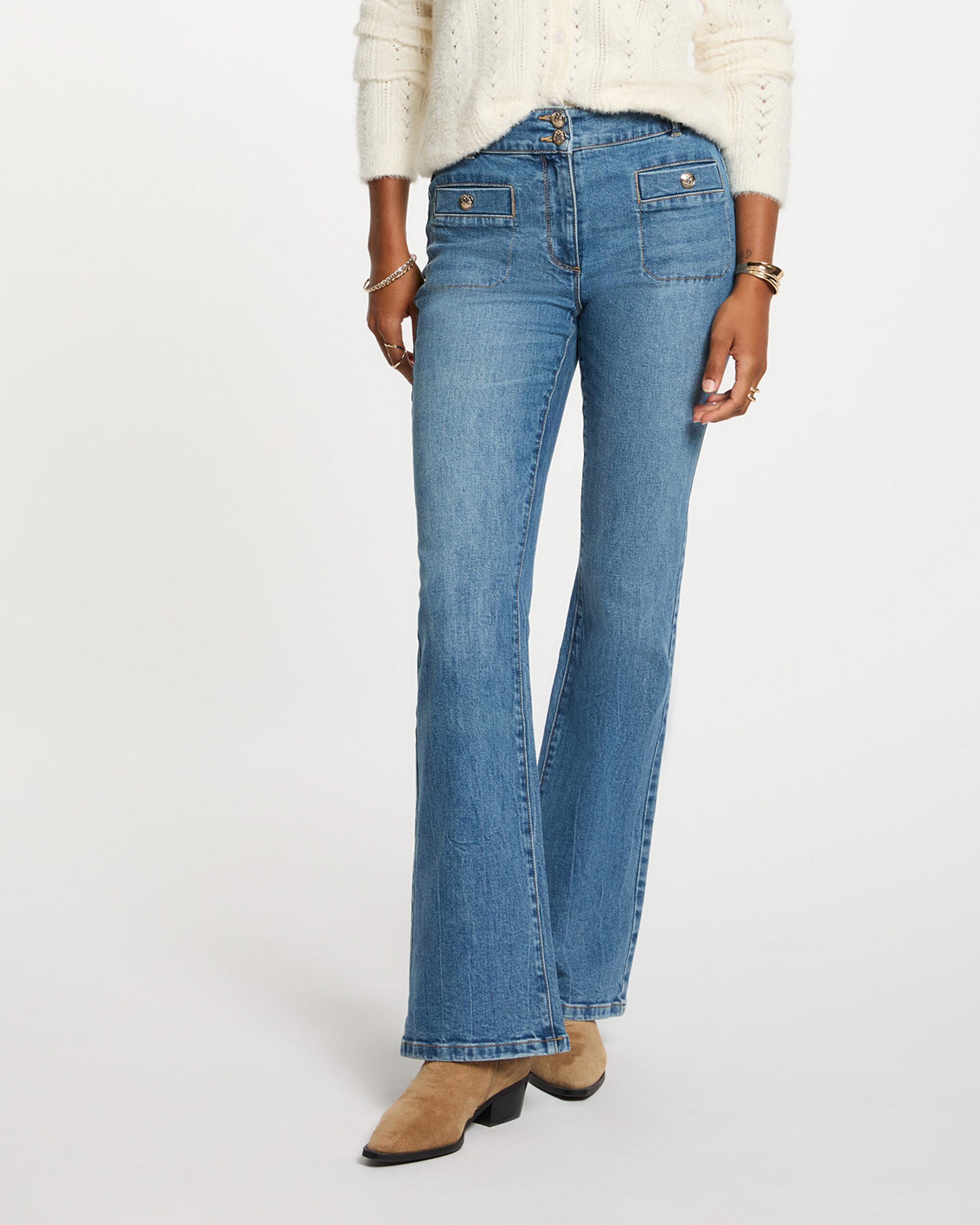 Jeans Bootcut Entrançado Azul-índigo-1