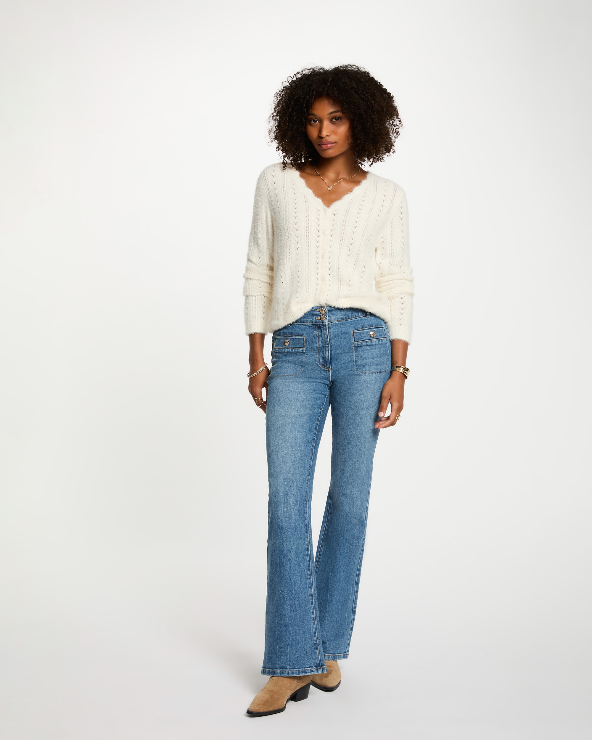 Jeans Bootcut Entrançado Azul-índigo-4