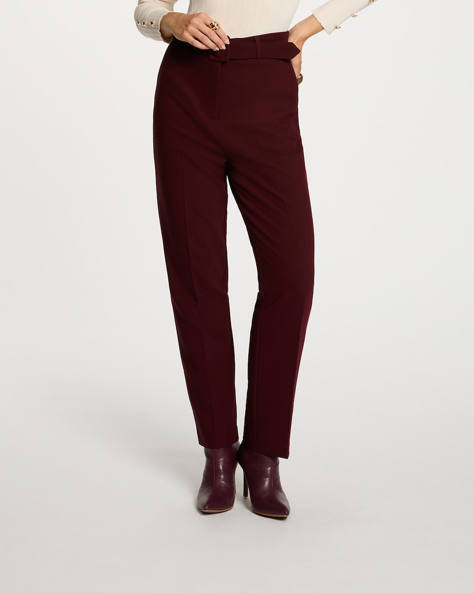 Calças com Corte a Direito de Cintura Subida Bordeaux-1