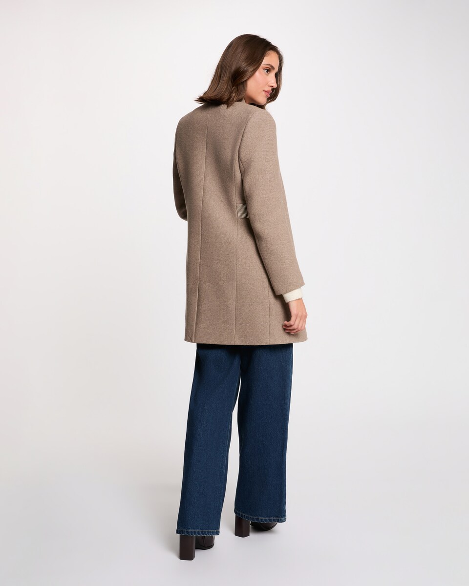 Sobretudo Ajustado com Strass Bege-3