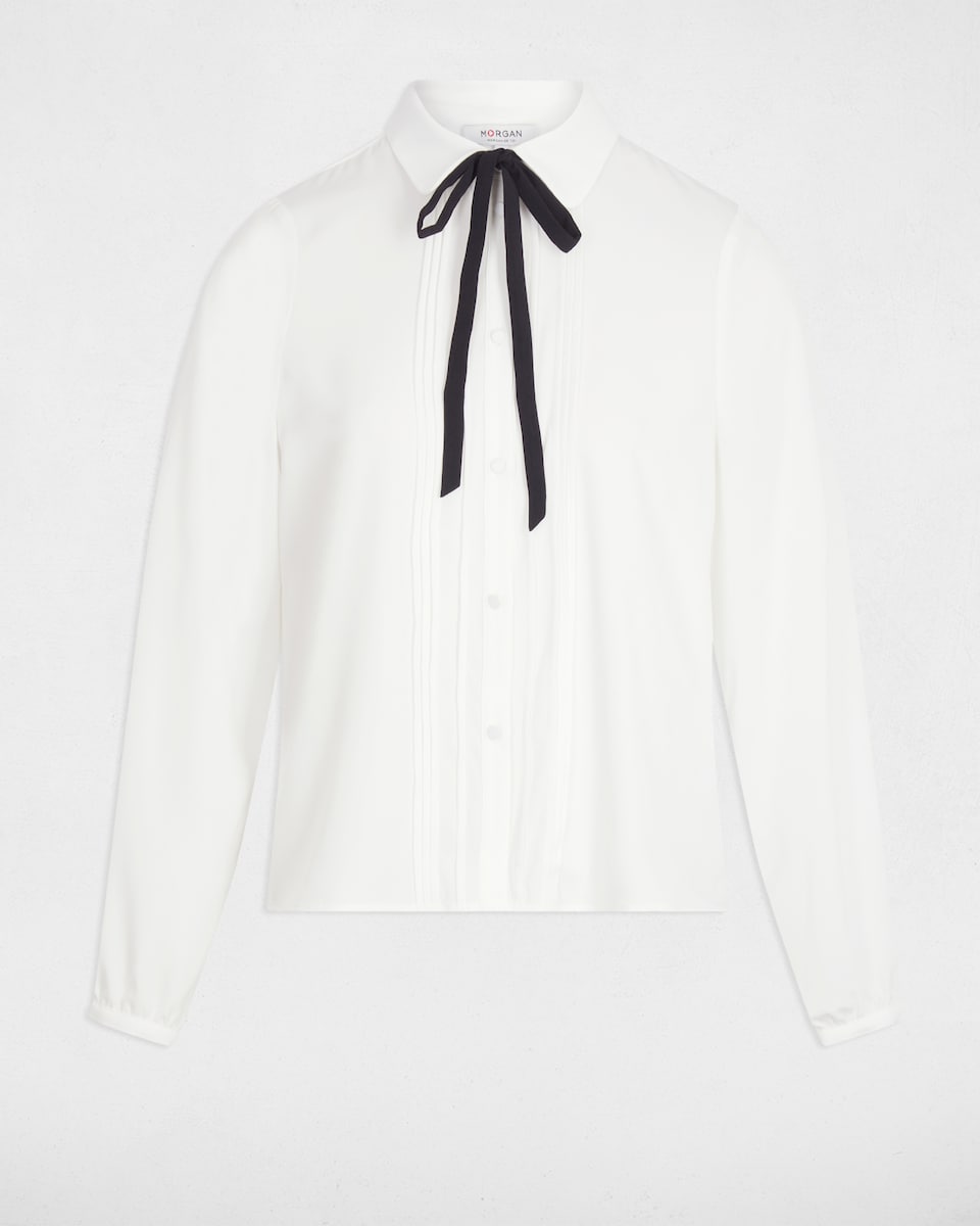 Blusa Fluida com Gola Claudine Branco-2