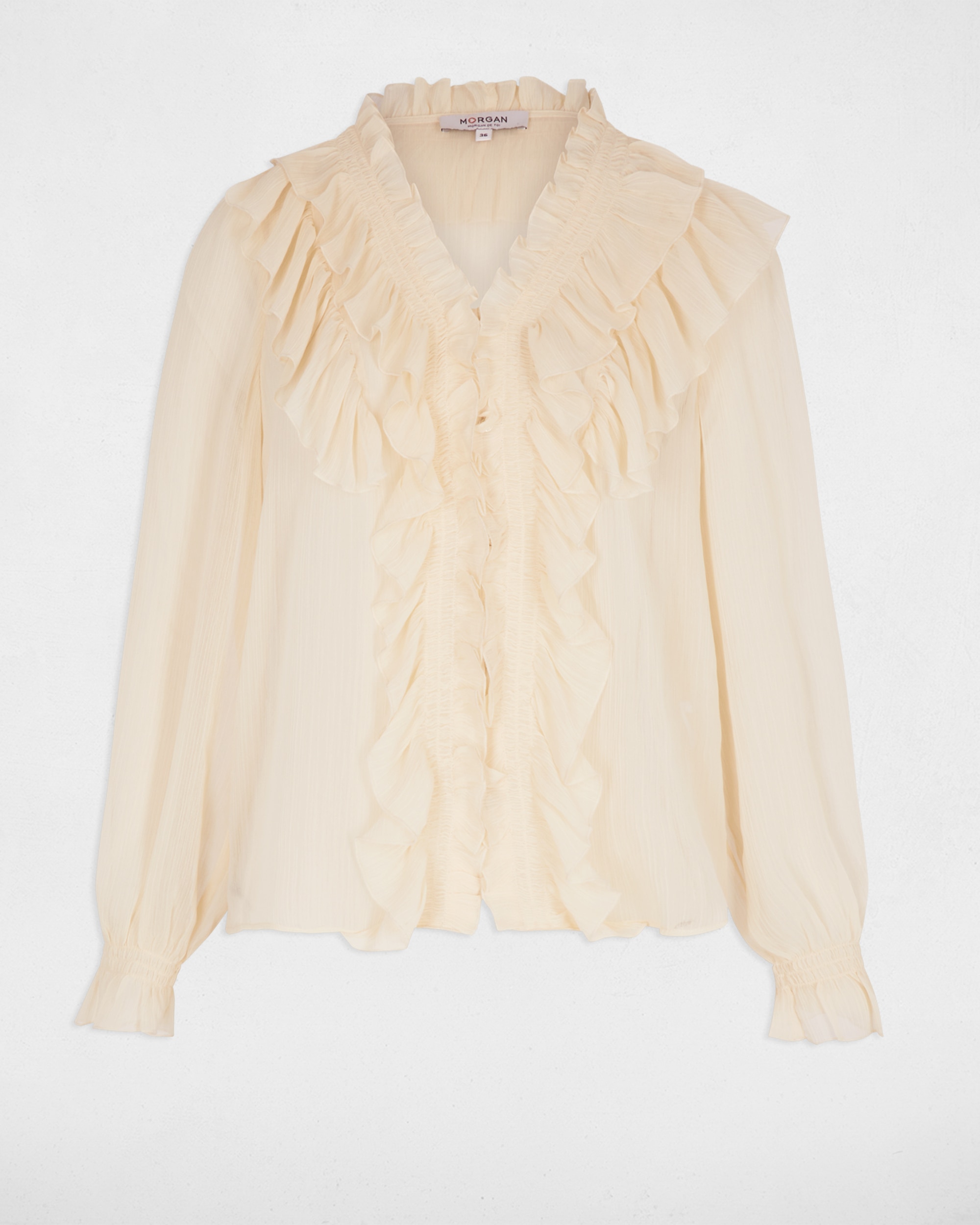 Camisa Fluida com Gola em V Bege-2