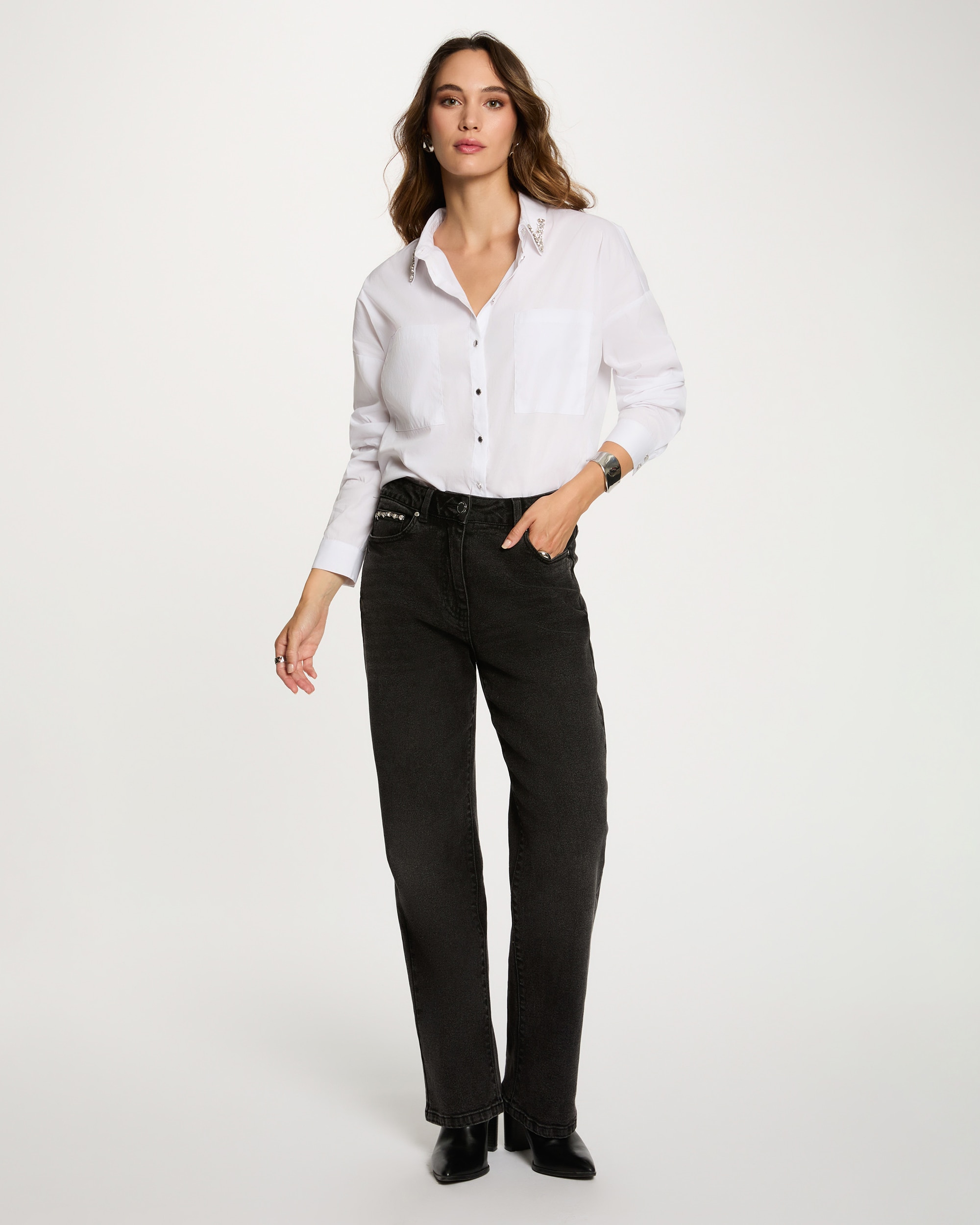 Camisa Oversize com Strass Branco-4