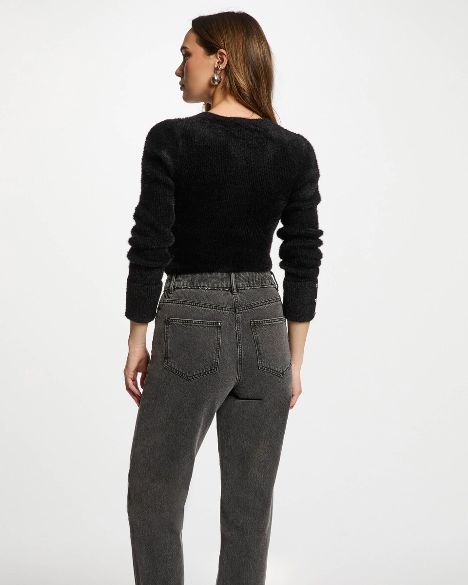Camisola de Manga Comprida de Malha Aveludada Preto-3