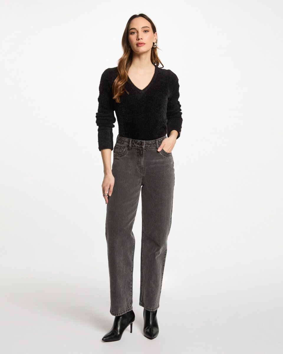 Camisola de Manga Comprida de Malha Aveludada Preto-4