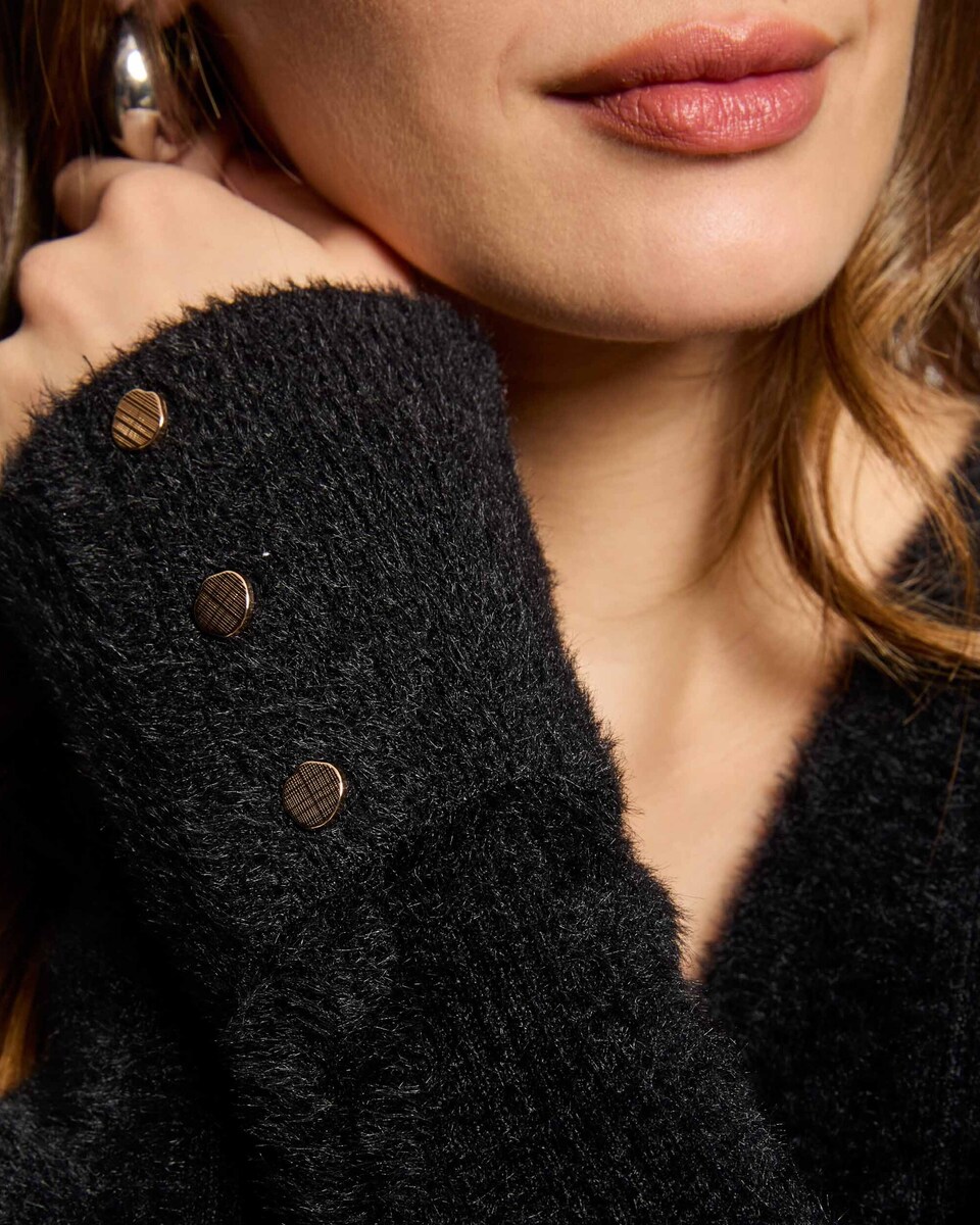 Camisola de Manga Comprida de Malha Aveludada Preto-5