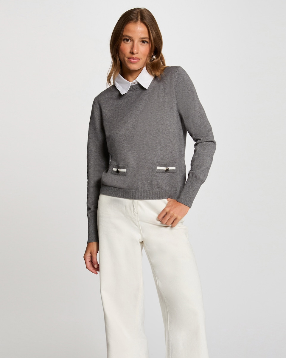 Camisola com Gola Tipo Camisa Cinzento-1