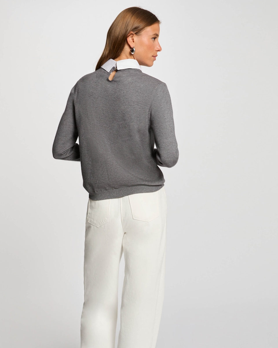 Camisola com Gola Tipo Camisa Cinzento-3
