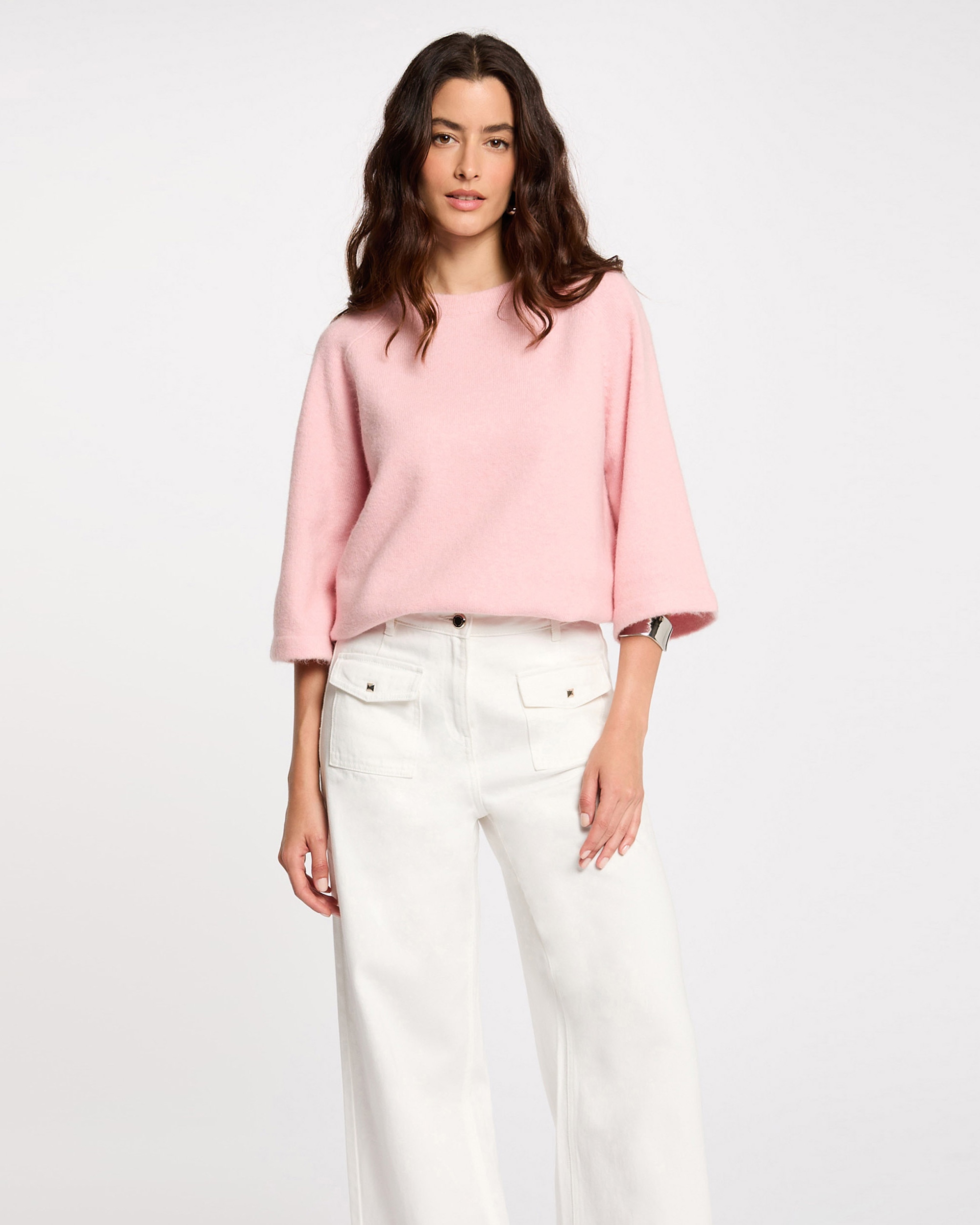 Camisola Extragrande de Manga 3/4 Rosa-claro-1