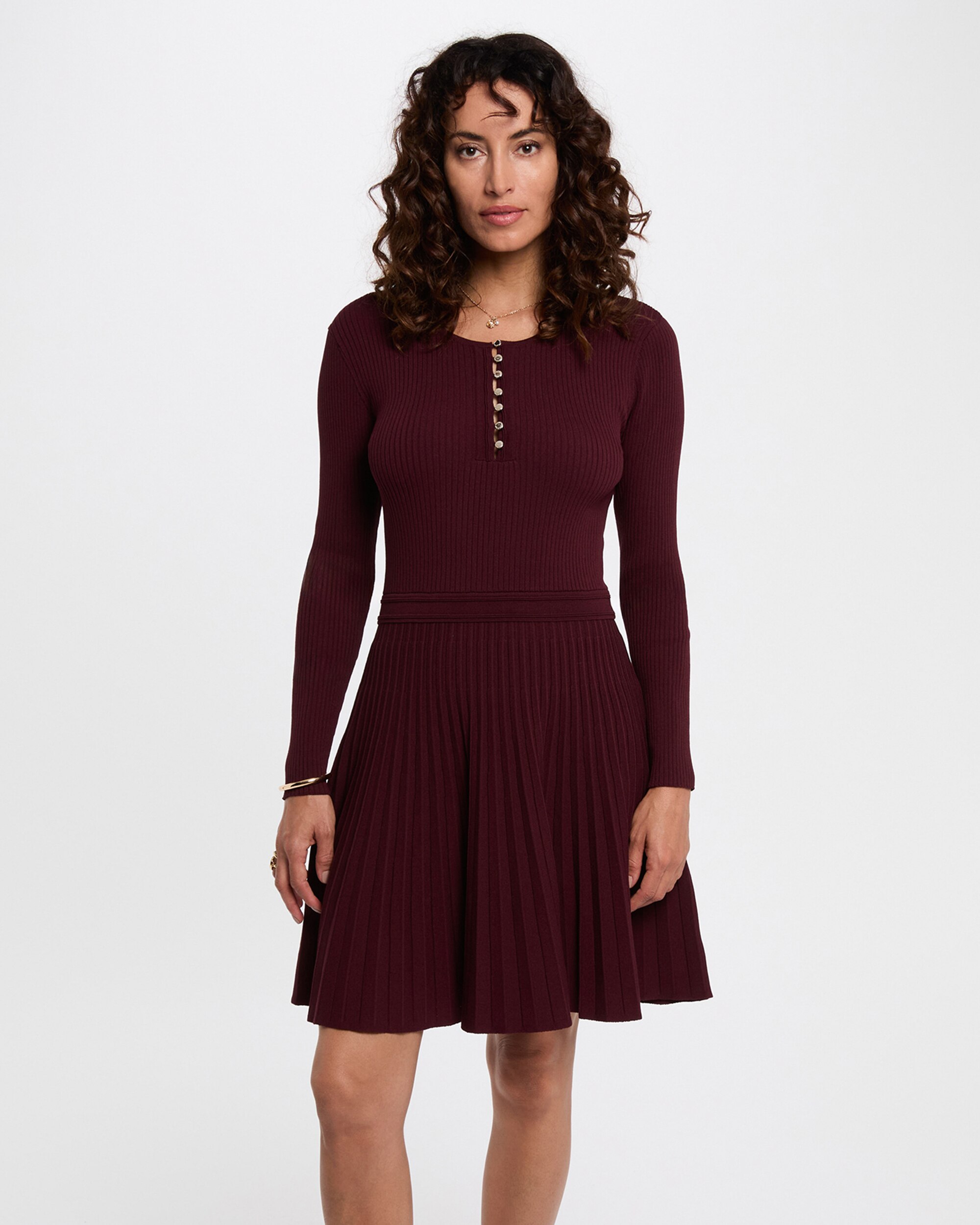 Vestido Curto Justo Bordeaux-1