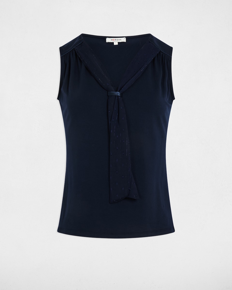 Top com Decote em V sem Mangas Azul-escuro-3