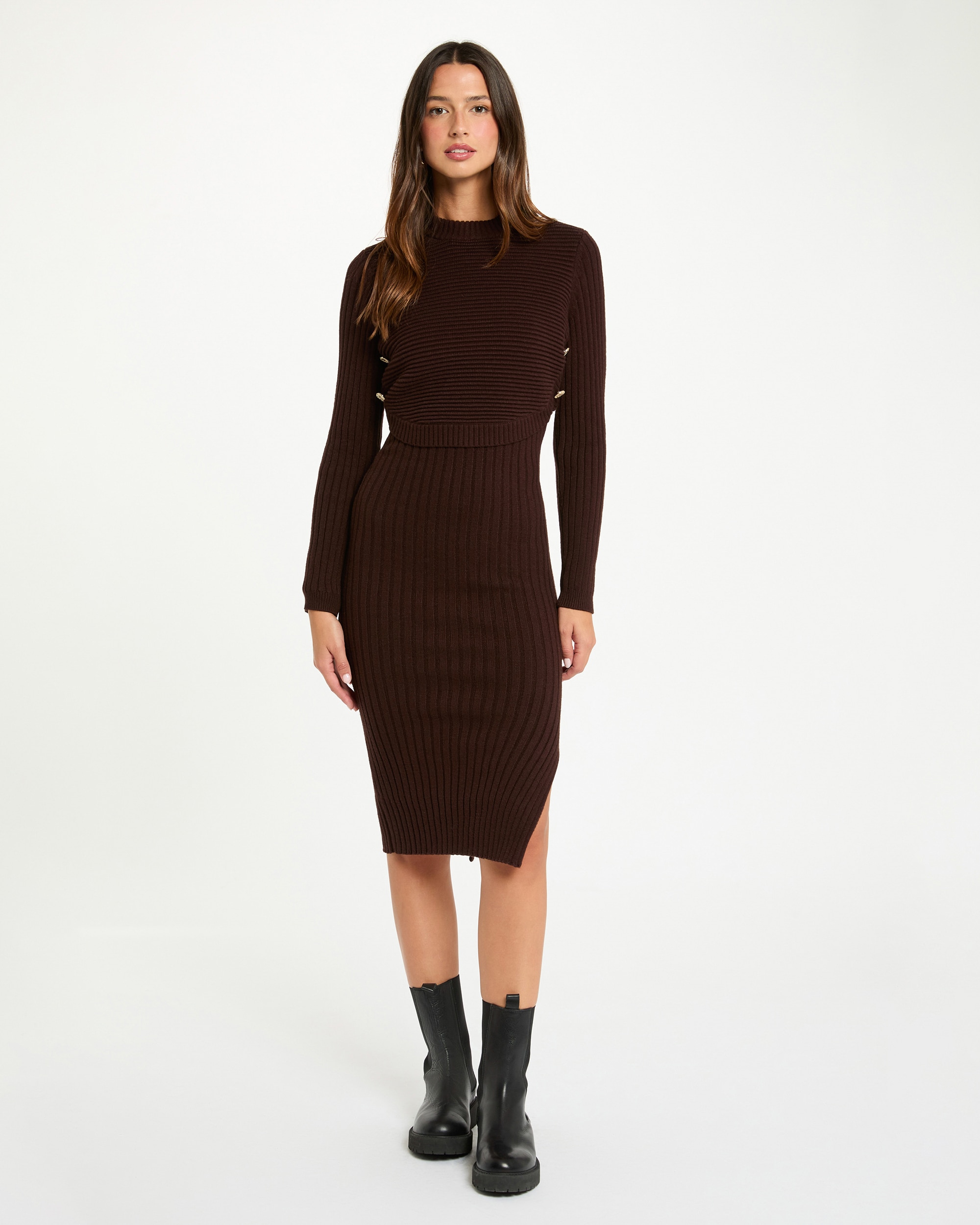 Vestido 3/4 Ajustado Castanho-1