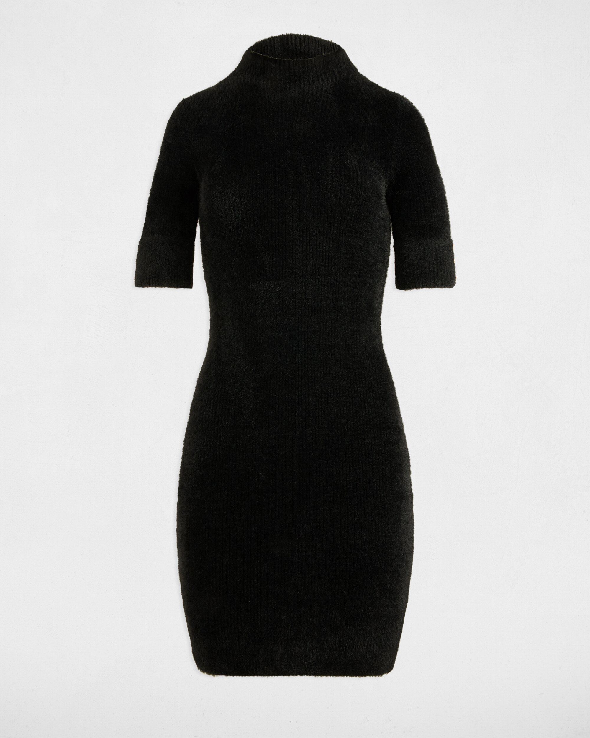 Vestido de Malha Ajustado de Manga Curta Preto-2