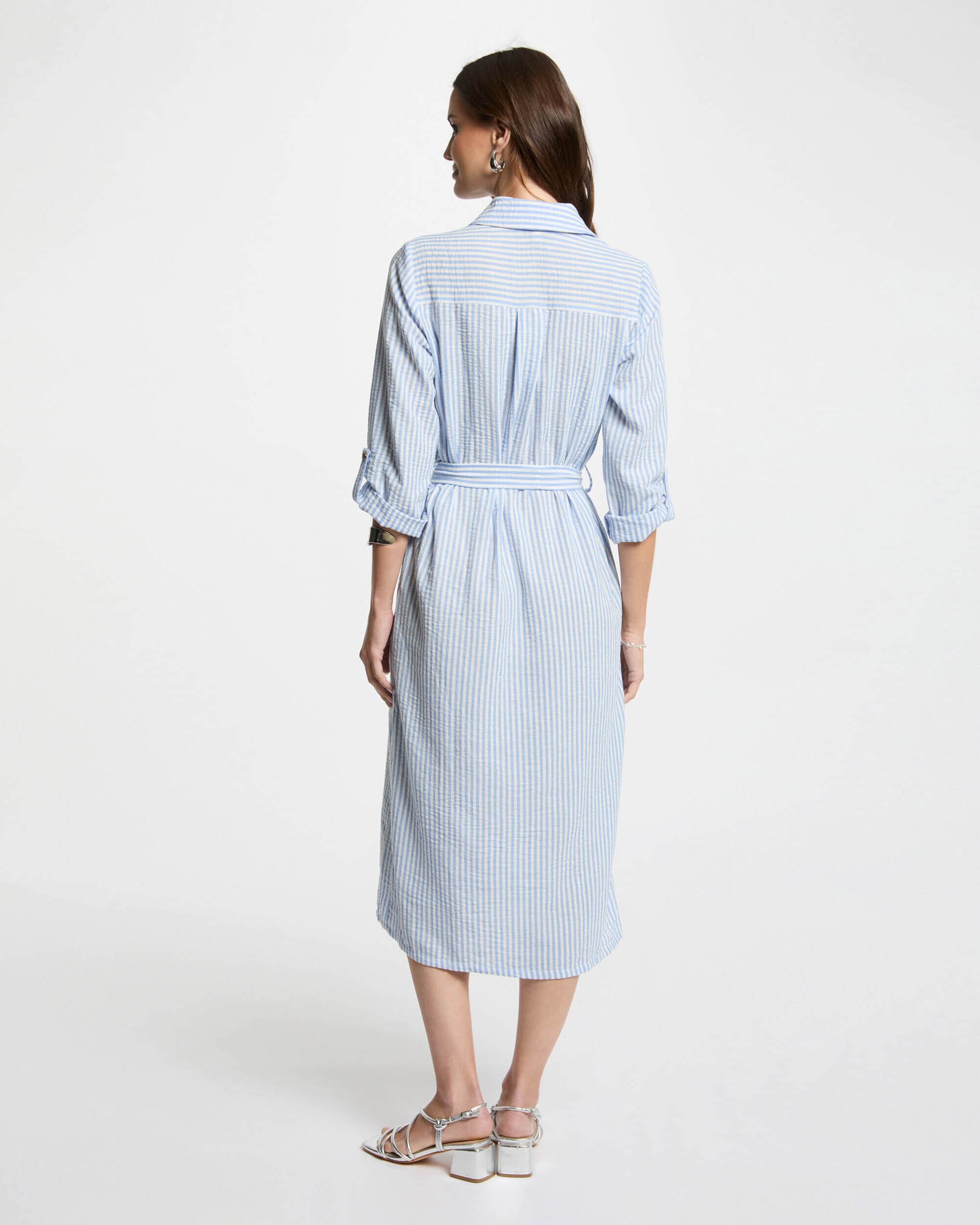 Vestido Tipo Camisa Às Riscas Azul / Branco-2