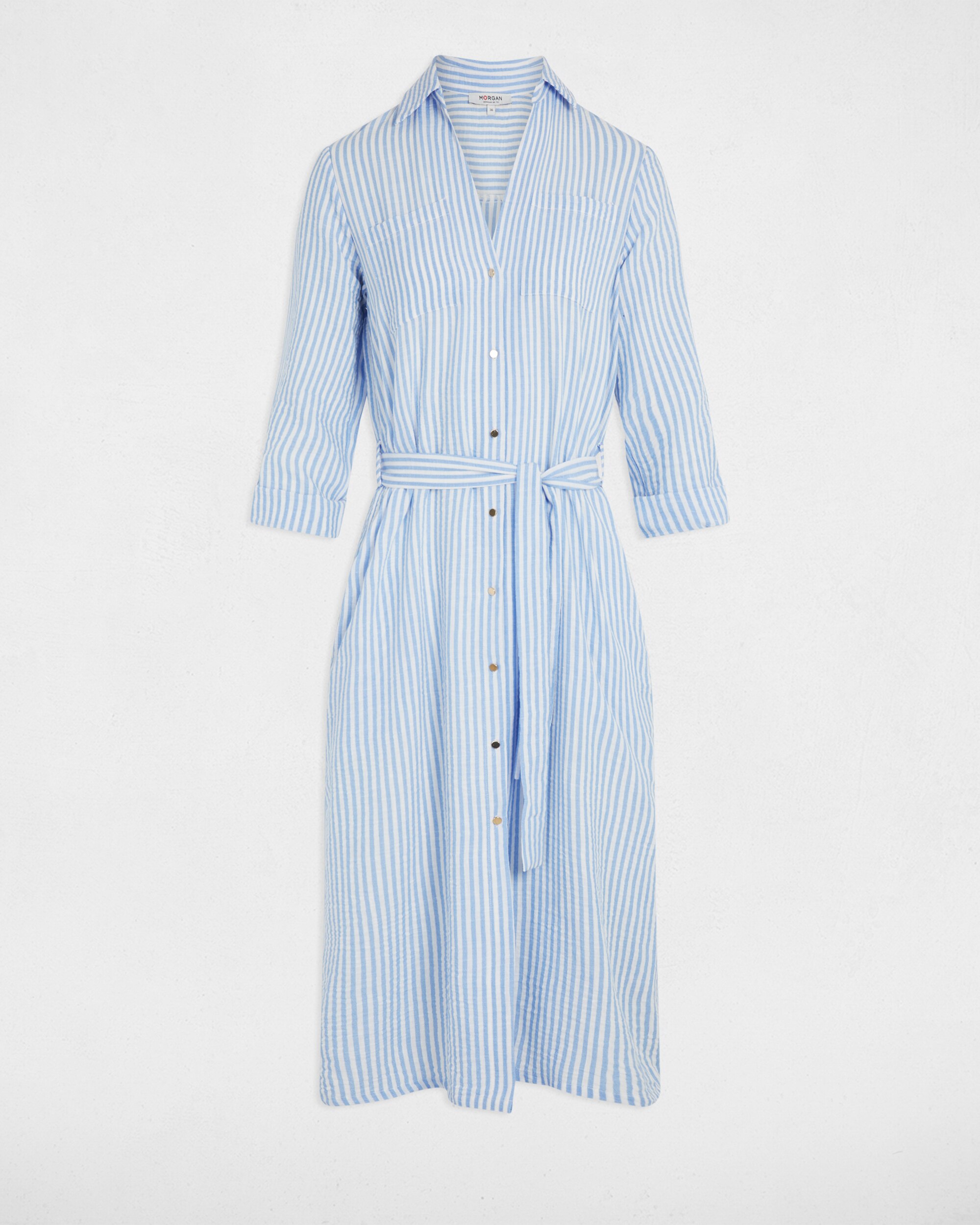 Vestido Tipo Camisa Às Riscas Azul / Branco-3