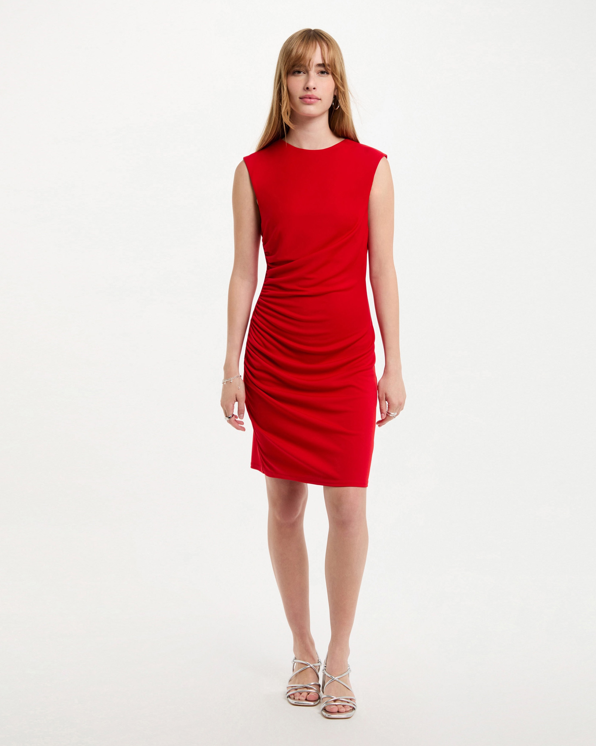 Vestido Ajustado Drapeado Vermelho-1
