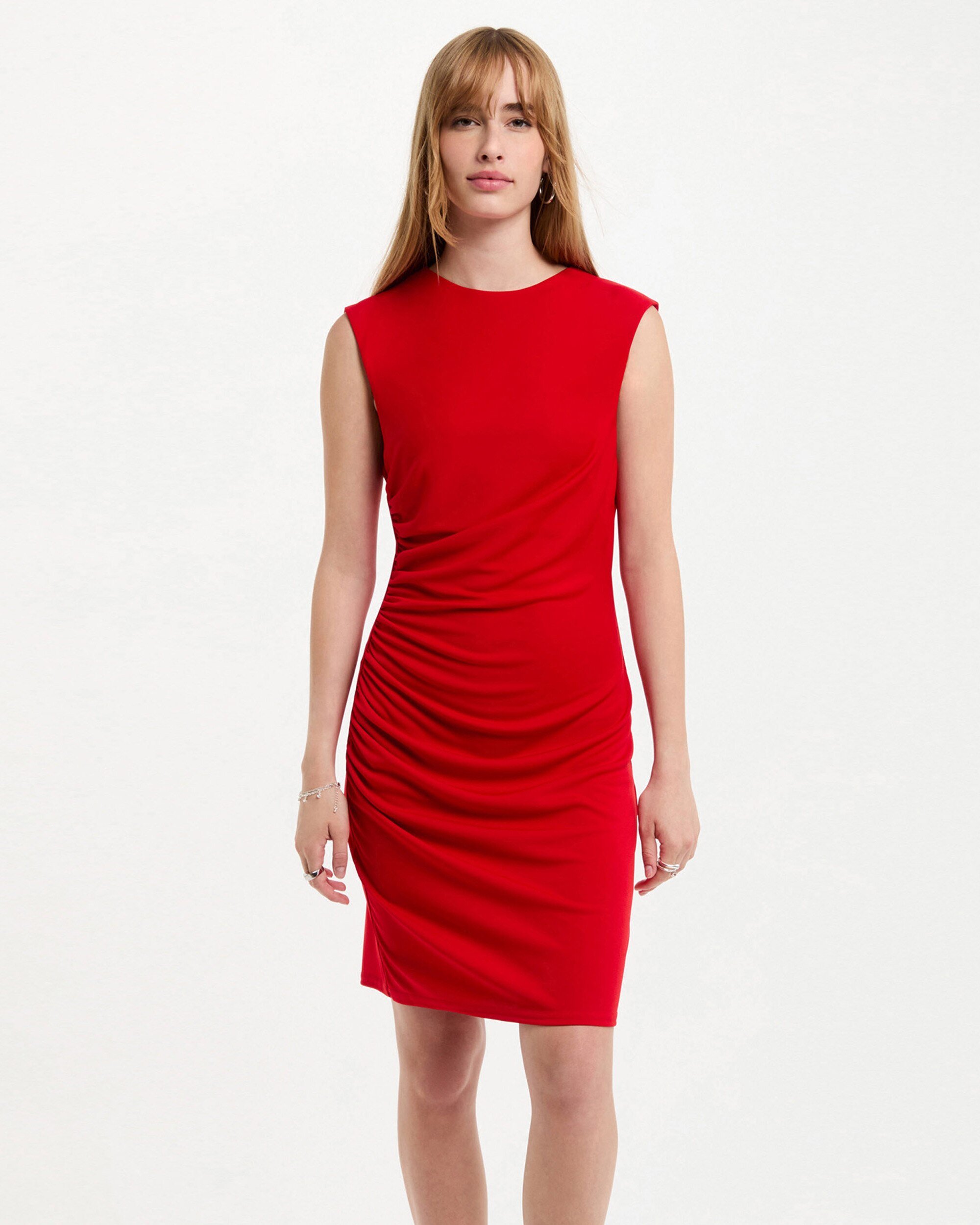 Vestido Ajustado Drapeado Vermelho-4