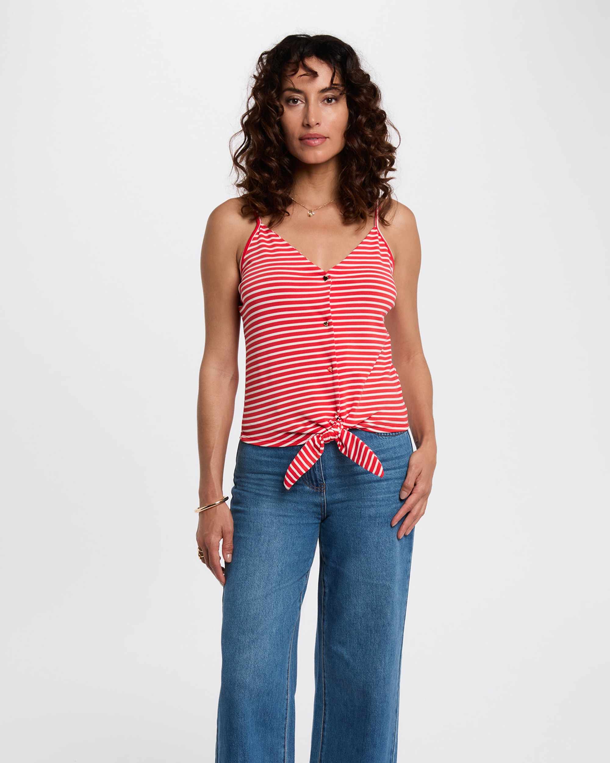 Top Curto de Alças com Decote em V Vermelho / Branco-1
