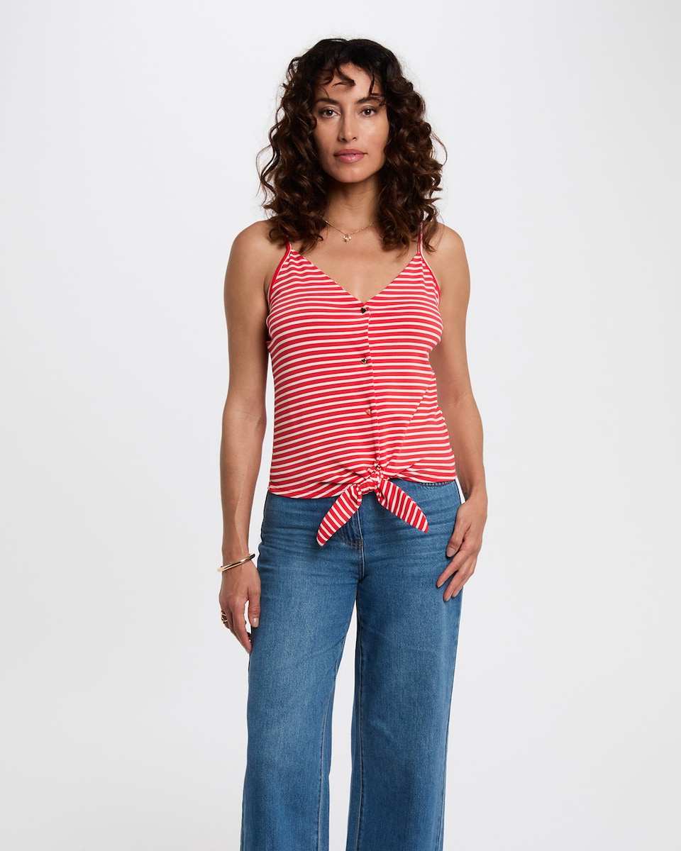 Top Curto de Alças com Decote em V Vermelho / Branco-1