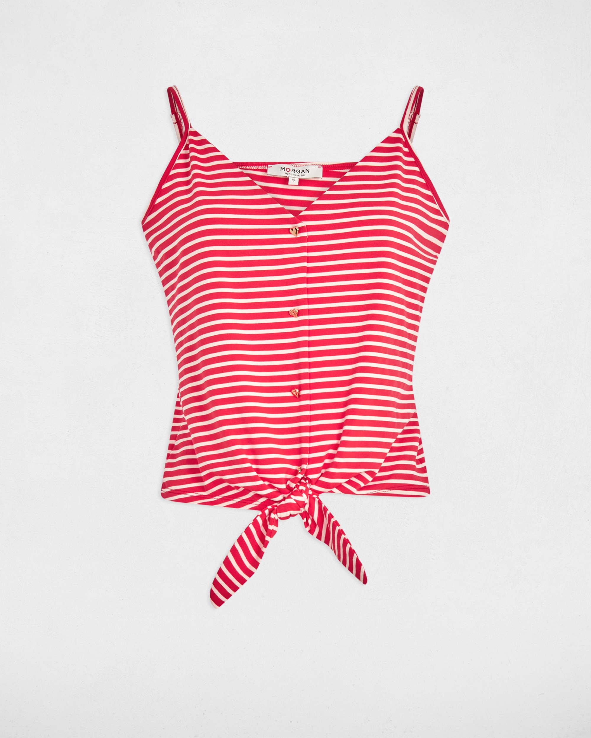 Top Curto de Alças com Decote em V Vermelho / Branco-2