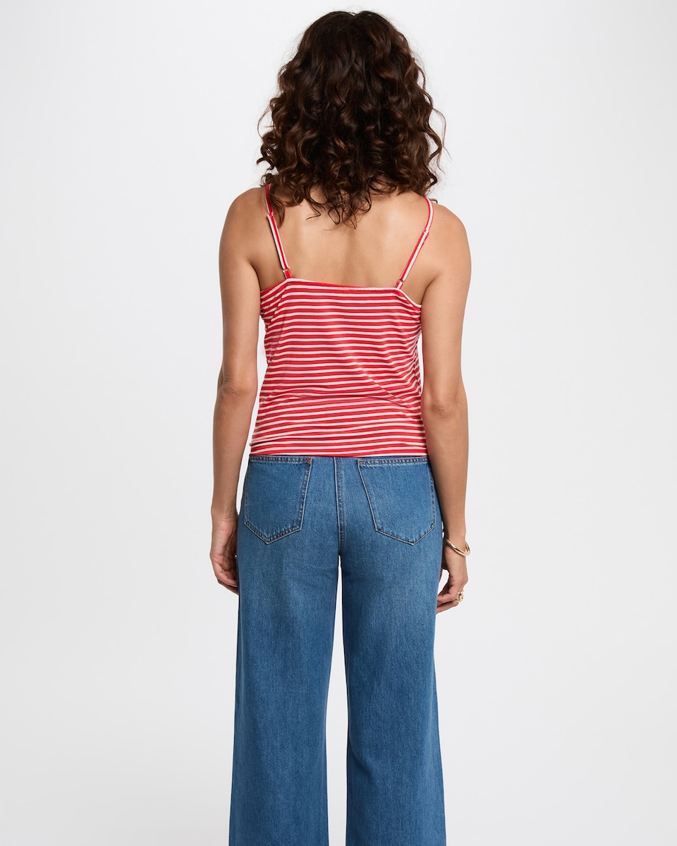 Top Curto de Alças com Decote em V Vermelho / Branco-3