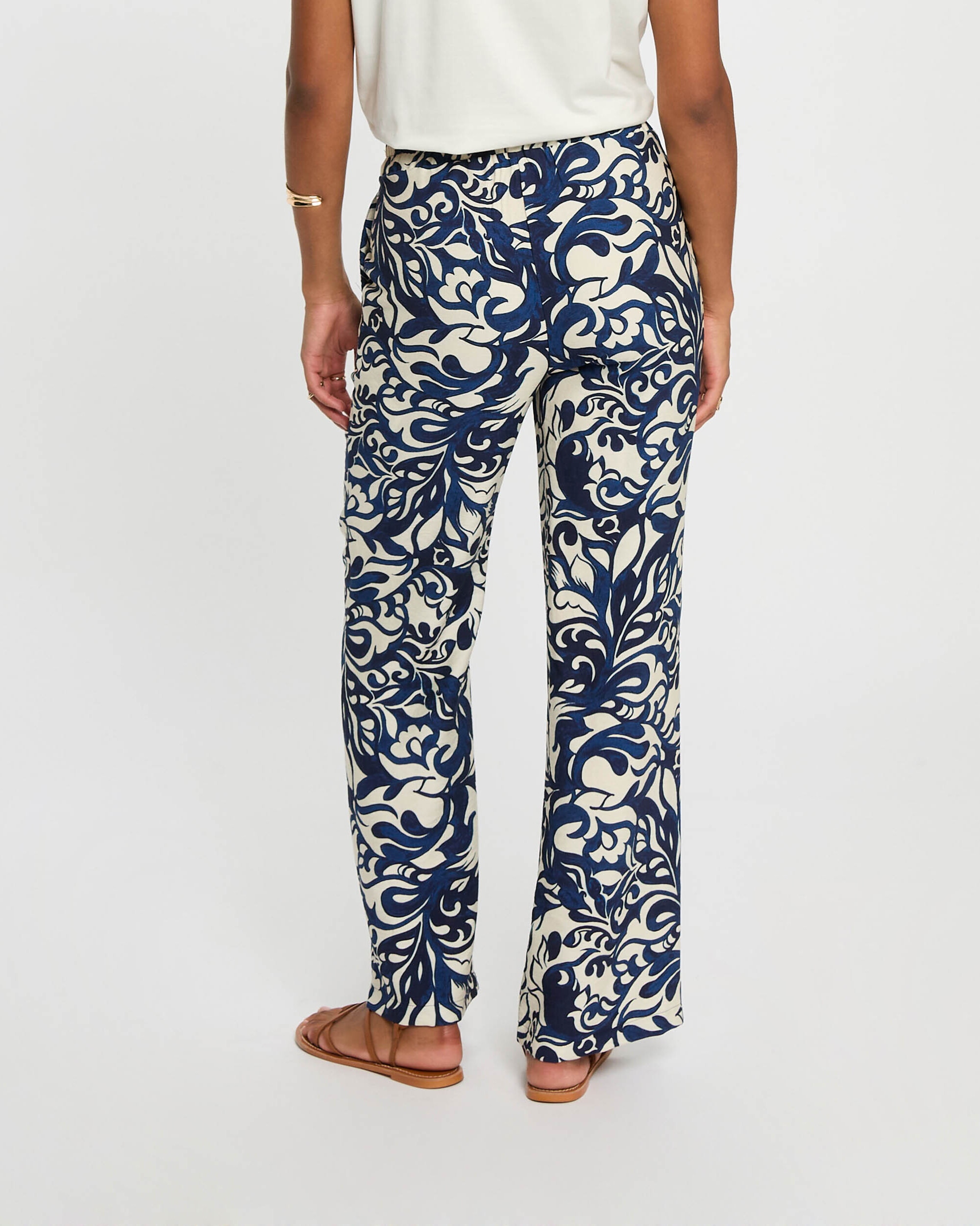 Calças Largas com Estampado Floral Multicolor-3